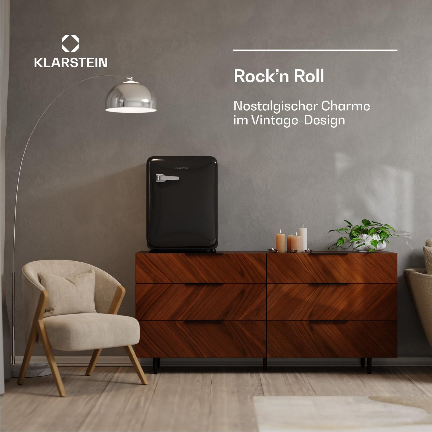 Klarstein Kühlschrank, Mini-Kühlschrank für Getränke, Kühlschrank Klein, Kleiner Kühlschrank Lautlos, Skincare Fridge, Vintage Design, Camping Kühlschrank, Minikühlschrank für Zimmer, 0-10°C, 70 L