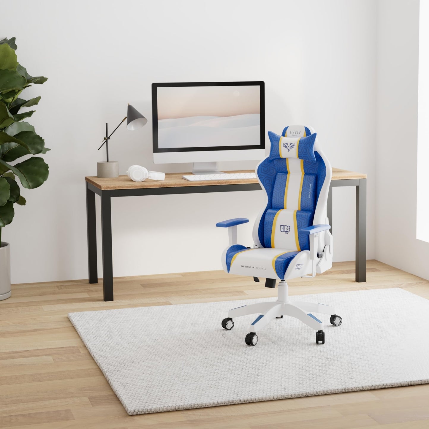 Diablo X-One 2.0 Gaming Stuhl Gamer Chair Bürostuhl Schreibtischstuhl Verstellbare Armlehnen Ergonomisches Design Nacken/-Lendenkissen Wippfunktion Aqua Blue Normal (L)