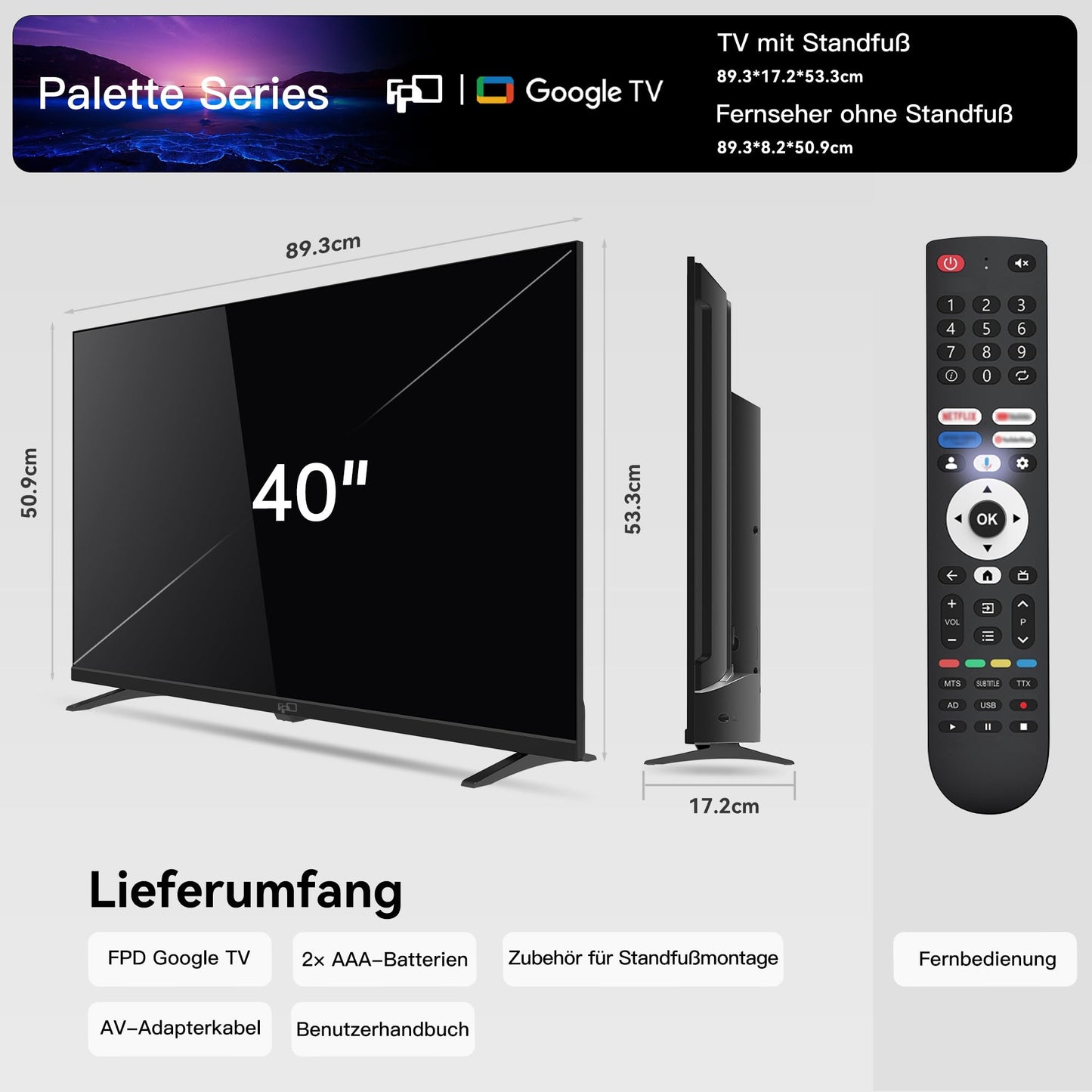 FPD 43 Inch Smart TV 4K UHD LED Flat Screen with Google TV - Google Cast, Bluetooth, HDMI, Live Stream, HDR 10, Dolby Vision, Ultra Thin - Canvas Series, CG43-C1, 2025