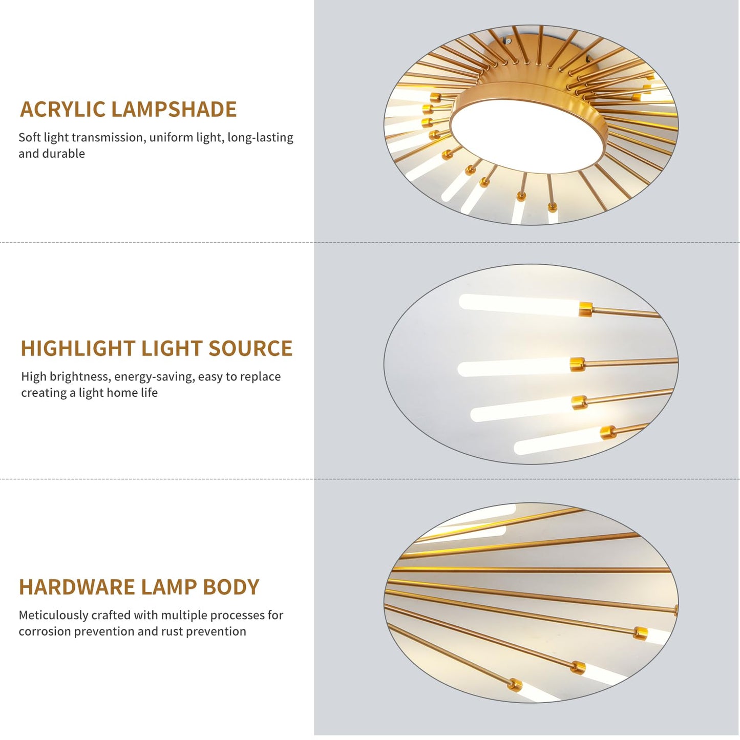 minifair Moderne LED-Deckenleuchte, 12 + 1 Köpfe, halbbündige Deckenleuchte, goldene Kronleuchter, Deckenbeleuchtung für Schlafzimmer, Wohnzimmer, Küche, Esszimmer, Restaurant