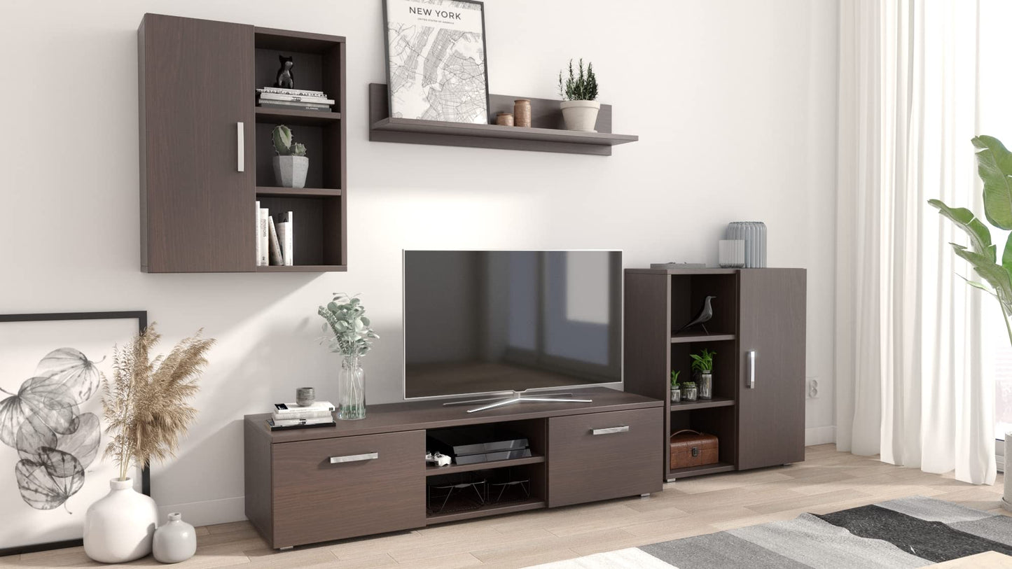 MATKAM Dedal Living Room Wall Unit Modern Living Room Cabinet with TV Table Complete Furniture (White)