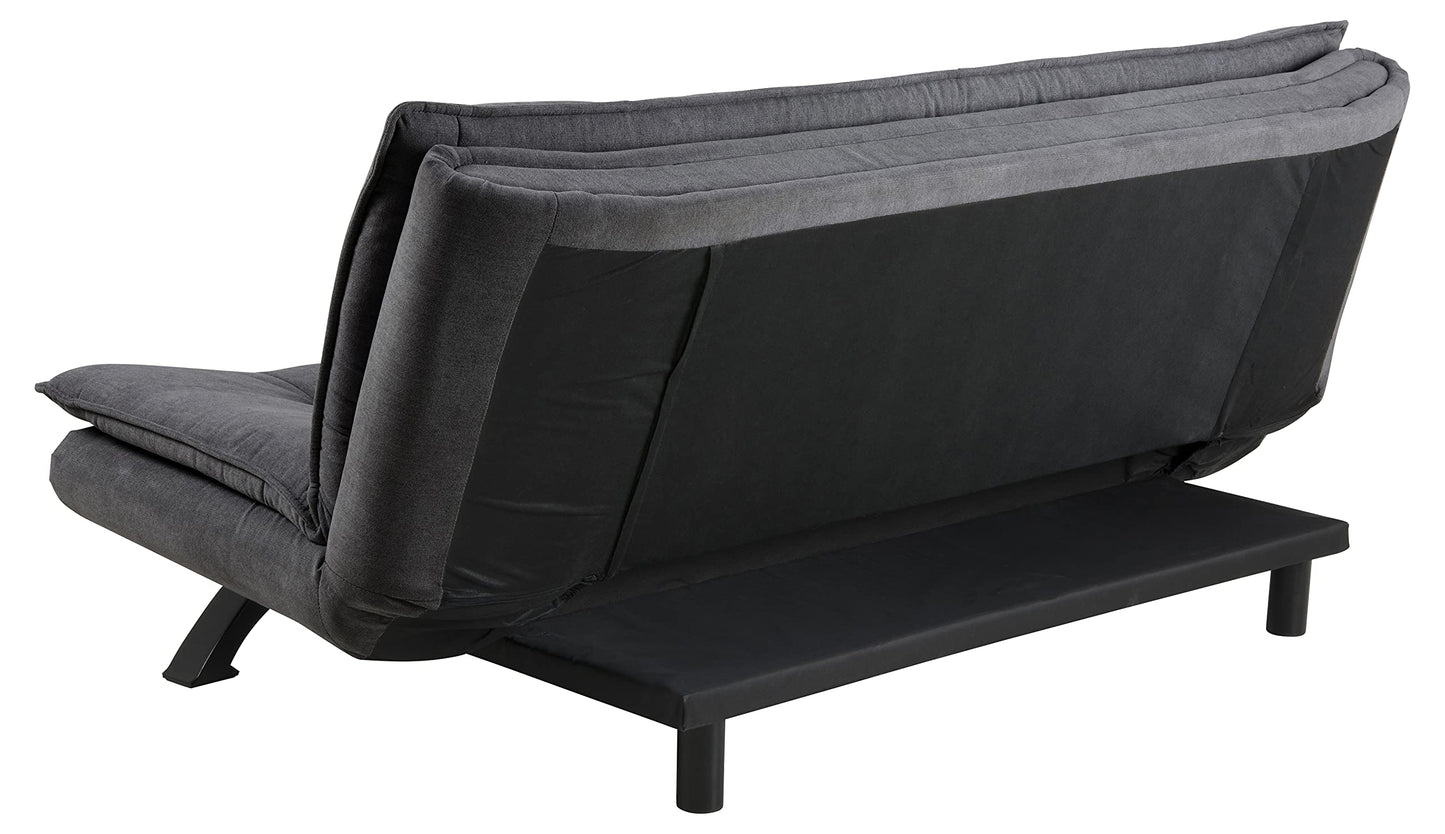AC Design Furniture Jasper Bettcouch Dunkelgrau/Schwarz, Schlafsofa mit 3 Liegepositionen, Moderner 3-Sitzer Ohne Armlehne, Gepolstert mit Schwarzen Metallbeinen, L: 196 x H: 91 x T: 98 cm