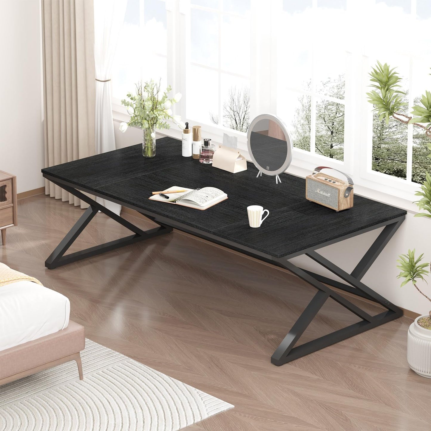 HSH Large Computer Desk, White as Long Office Table, Work Table Design for 2 People, PC Table, Ideal for Home Office, Study and Bedroom, Sturdy Desk, White, 180 cm