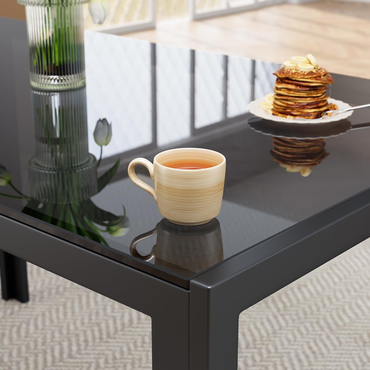 Bealife Dining Table with 4 Chairs Set, Dining Table and Chairs for 4 People, Dining Room 6 Chairs and Table, Set with Dining Table and Chairs for Kitchen, Dining Room and Living Room (Black, 4