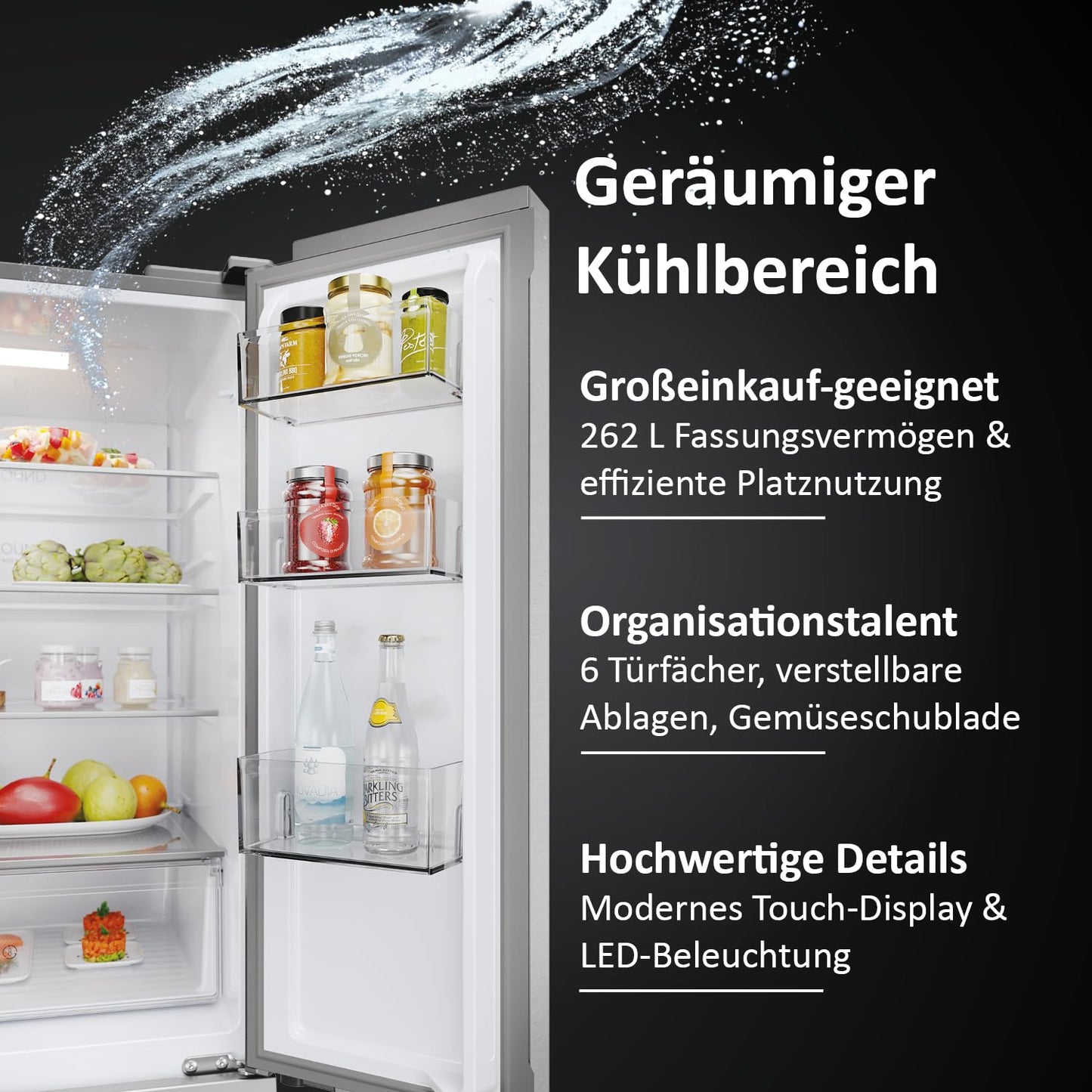 Haier French Door Kühl-Gefrierkombination 70 cm Breite I 402 L French Door Kühlschrank, freistehend I Doppeltür Kühlschrank mit Gefrierfach, No Frost I LED, Touch-Display I FD 70 SERIE 3 HFR3718ENMM