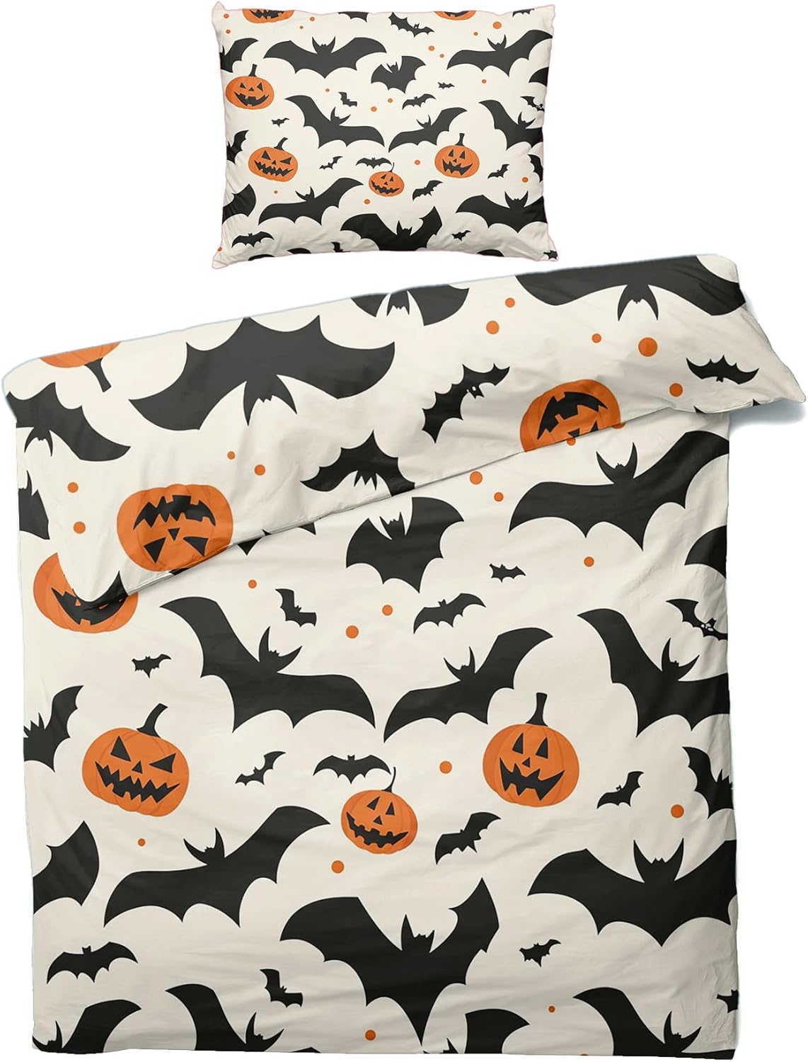 Bed Linen 140 x 200 cm Halloween Bats Motif - Scary Duvet Cover and 1 Pillowcase 70 x 90 cm, Soft Non-Iron Microfibre Duvet Cover Set of 2 with Zip, Reversible Bedding & Decoration M&-1513