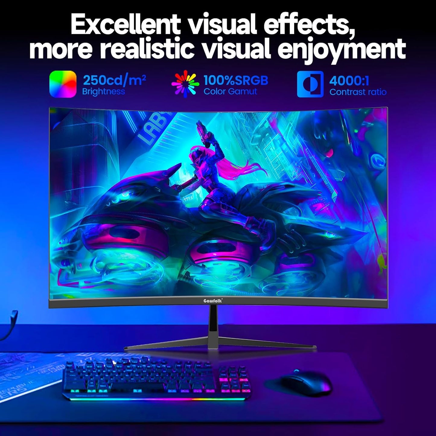 Gawfolk 32 Zoll Curved Gaming Monitor 180HZ / 165Hz / 144hz PC Bildschirm Full HD 1080P, Rahmenloses 1800R Gebogenes Computerbildschirm mit FreeSync und Eye Care Technologie, unterstützt VESA