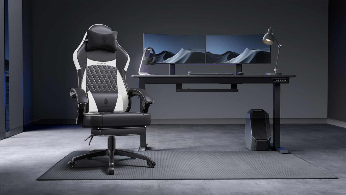 Dowinx Gaming Chair, Racing Gamer Chair, Ergonomic Gaming Chair with Lumbar Support, Gaming Chair, PU Leather, 150 kg, Black Purple