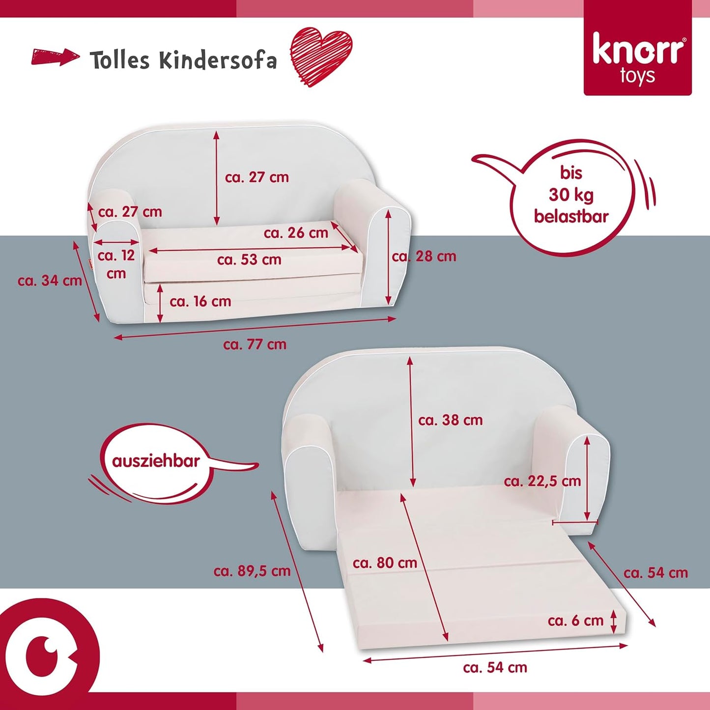 KNORRTOYS.COM Bear 68449 Children's Sofa, Grey