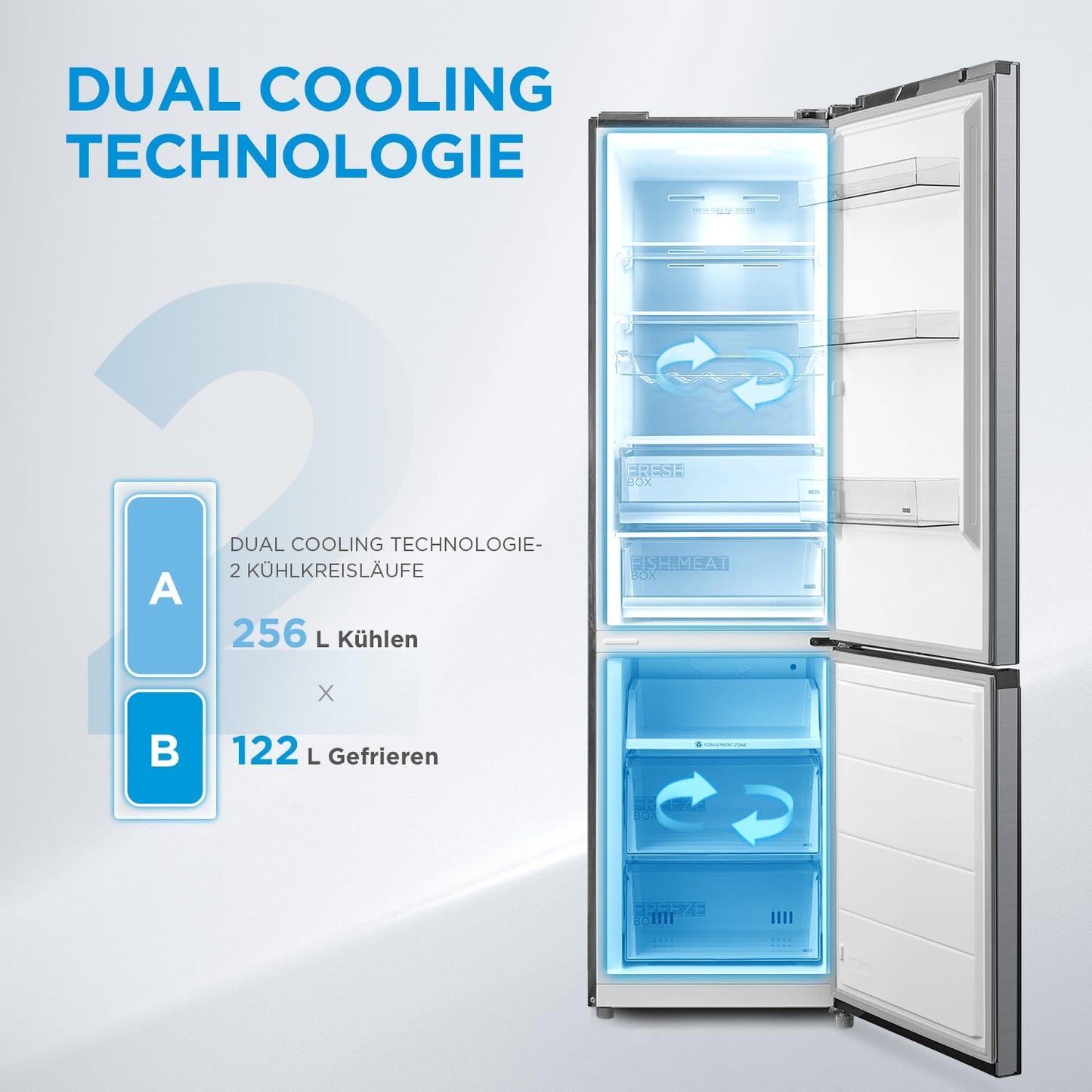 Midea MERB276FGE02A Kühl-/Gefrierkombination/180 cm Höhe/NoFrost/Doppelte Steuerung/Super-Kühlfunktion/219 kWh/Jahr/199L Kühlteil/71L Gefrierteil