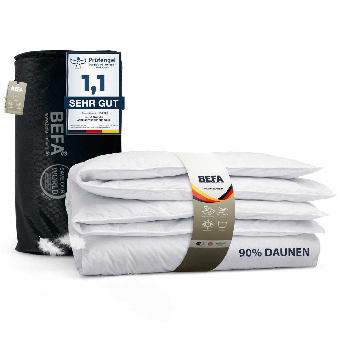 BEFA NATUR Down Duvet, Made in Germany, 135 x 200 cm, 90% Down and 10% Feathers, Summer Duvet, Suitable for Allergy Sufferers (Nomite), Oeko-Tex 100 Class 1 Certified, EN Standard 12934, Downpass