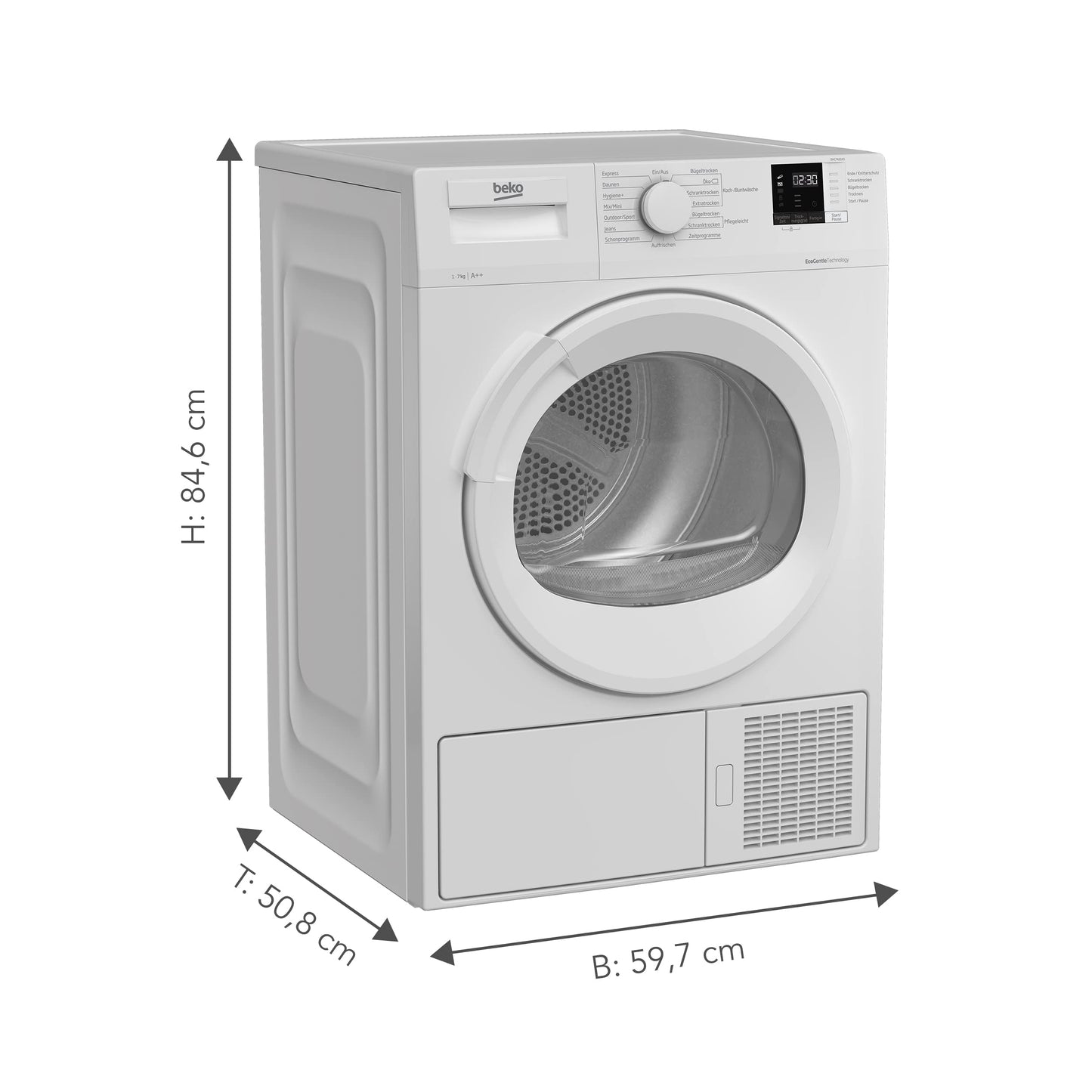 Beko DHC946GX Tumble Dryer with Heat Pump Technology, Stainless Steel Drum, 9 kg, A++, Hygienic Drying & Hygiene Refresh, White