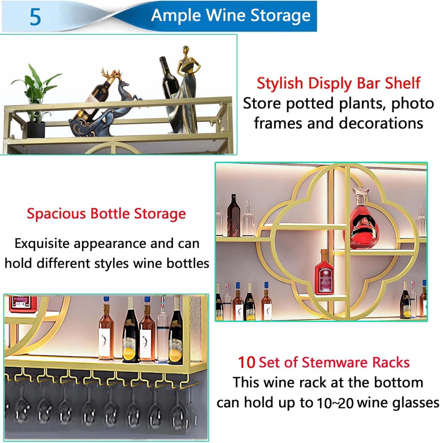 YDEHUEAD Moderne Metall Wand montiert Wein Display Rack, Flower Type-Schicht-Eisen-Rack, Wand Flaschenregal für Ba, Bar Einheit Floating Shelves, Flaschenregal für Home, Restaurant (Black, 150)