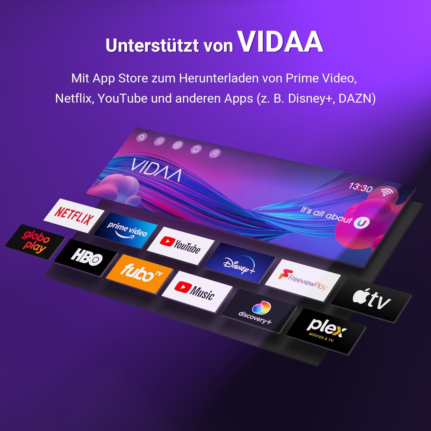 TuTu Smart TV 25 Zoll (64 cm) Full HD VIDAA Fernseher mit WLAN Triple Tuner (DVB-T/T2, DVB-C, DVB-S/S2) APP Store HDMI USB (TUV25FQ1B, 2024)
