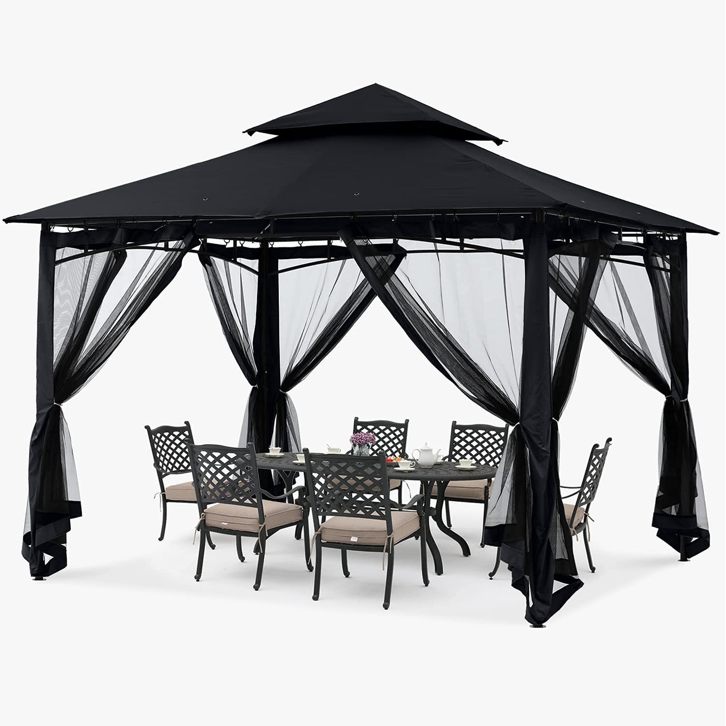 ABCCANOPY Pavillon 2.5x2.5m Wasserdicht Stabil Winterfest Gartenpavillon,Doppeldachweichdach Hinterhof-Partyzelt mit Netz für Schatten und Regen,Grau