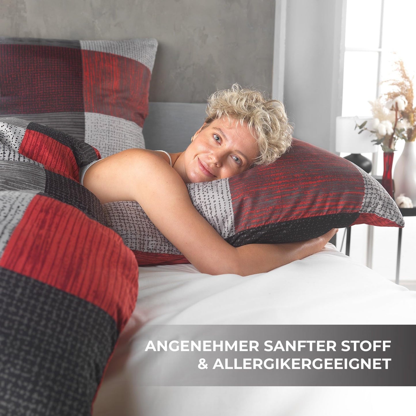 Bed Linen 135 x 200 cm 2-Piece Microfibre Duvet Cover 135 x 200 cm + Pillowcase 80 x 80 cm Breathable Fabric with Zip for Single Bed Modern Checked Design Grey