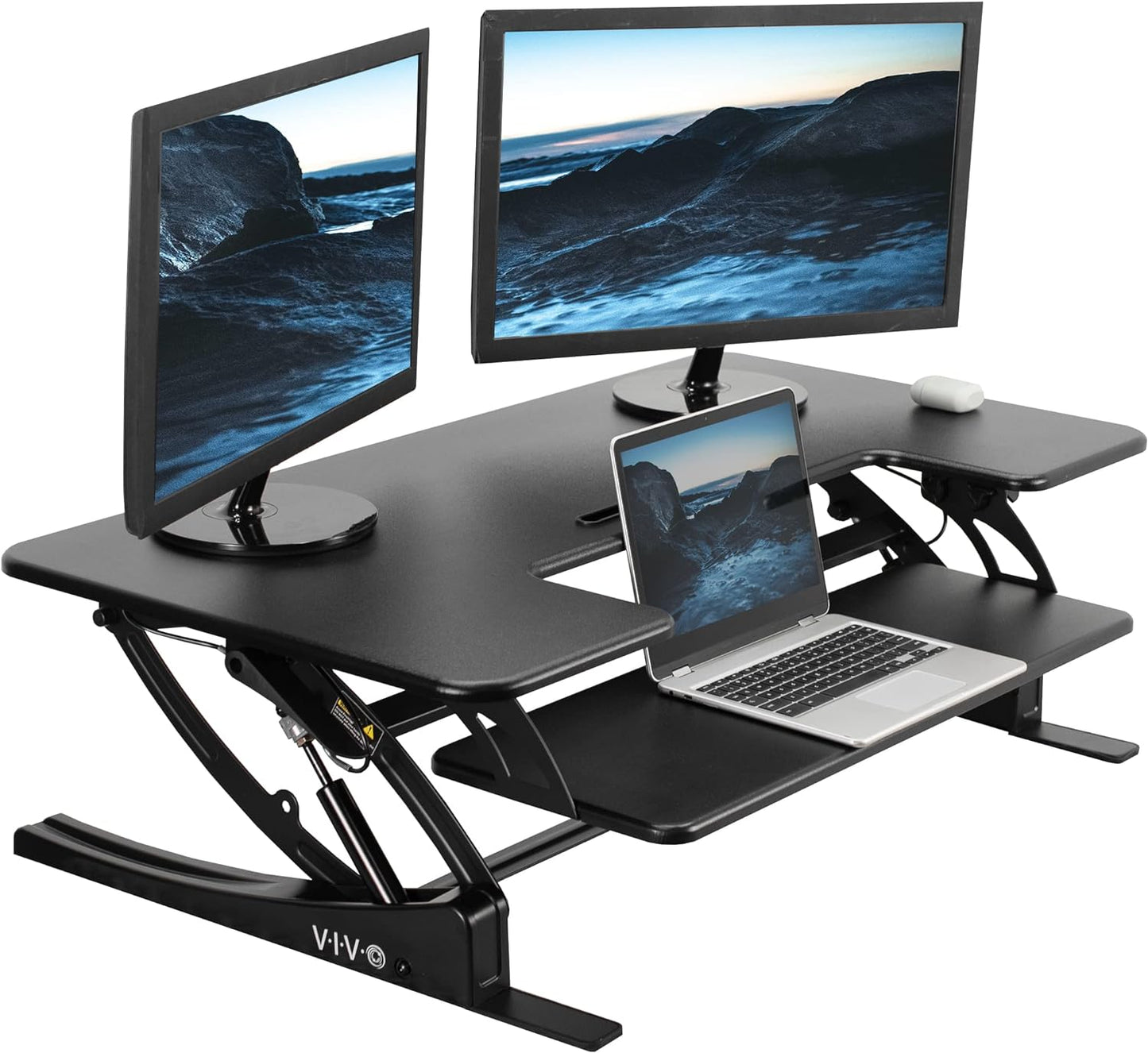 VIVO Black Height Adjustable 36 inch Stand up Desk Converter Quick Sit to Stand Tabletop Dual Monitor Riser, DESK-V000V