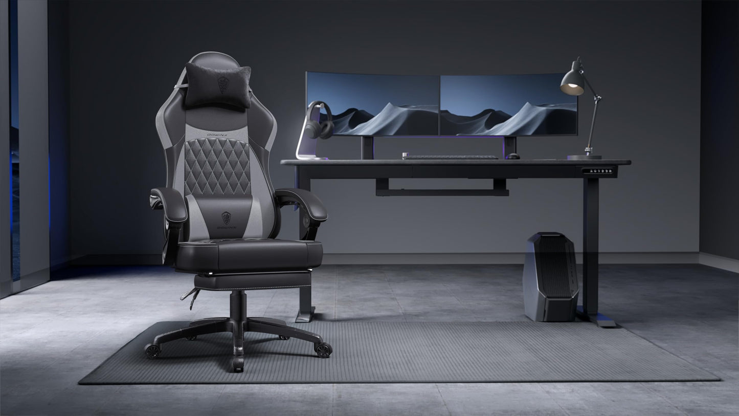 Dowinx Gaming Chair, Racing Gamer Chair, Ergonomic Gaming Chair with Lumbar Support, Gaming Chair, PU Leather, 150 kg, Black Purple