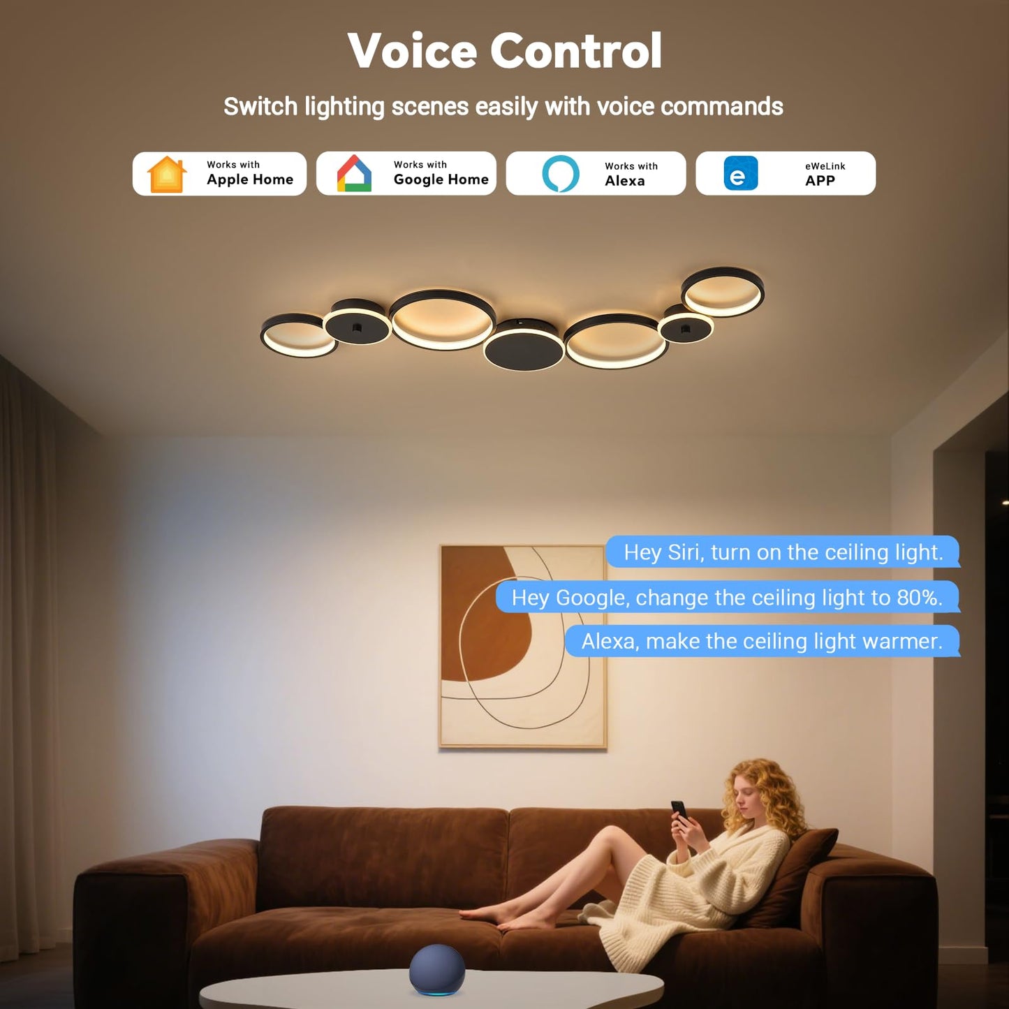 BAYHT Deckenleuchte LED Wohnzimmerlampe Weiße Runde LED Deckenlamp Dimmbar 62W 5300LM mit Fernbedienung 3000K-6500K Geeignet für Wohnzimmer, Deckenleuchte Schlafzimmer