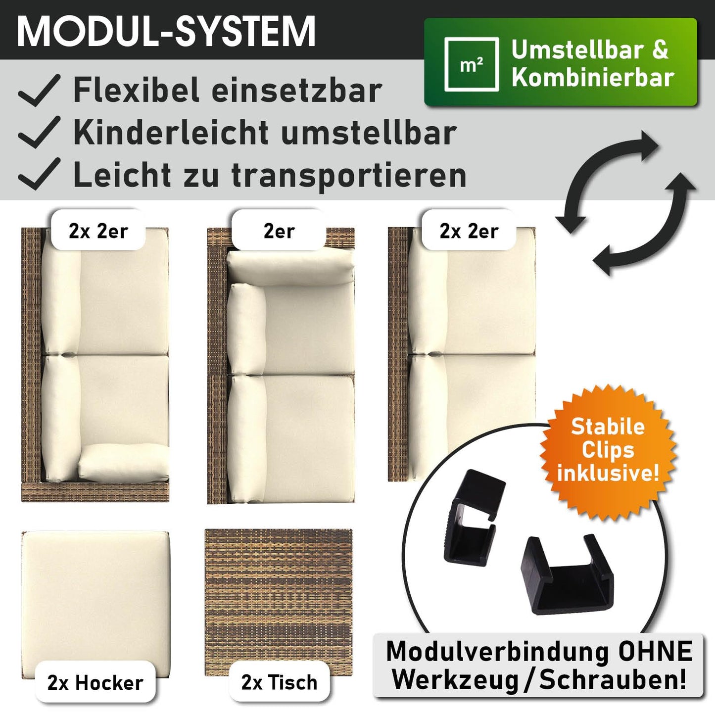 BRAST® Gartenmöbel Lounge Set XXL | 8-12 Personen viele Modelle & Farben | inkl. extra Dicke Kissen | TÜV geprüft | Outdoor Loungemöbel Sitzgruppe Essgruppe Garnitur | Dreams Grau