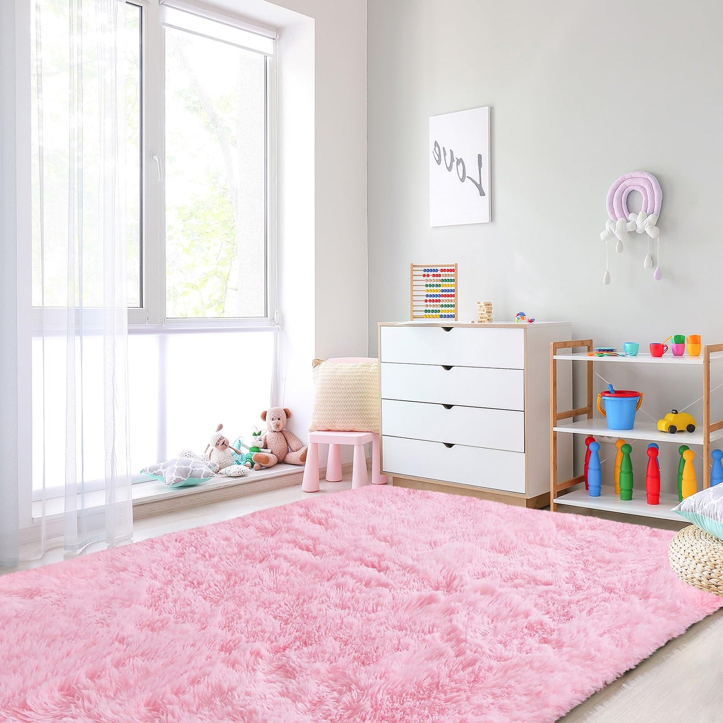 XSIVOD Fluffy High Pile Rug, Dark Grey, Washable Rug 140 x 200 cm, Living Room, Non-Slip Extra Large Rugs, Bedroom, Soft Modern Rugs, Mat Rugs for Children's Room