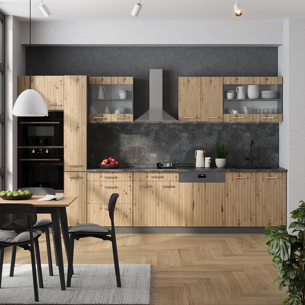 Vicco R-Line Fitted Kitchen Cabinets Anthracite Kitchen Furniture (Anthracite / White High Gloss, MUS 350 cm)