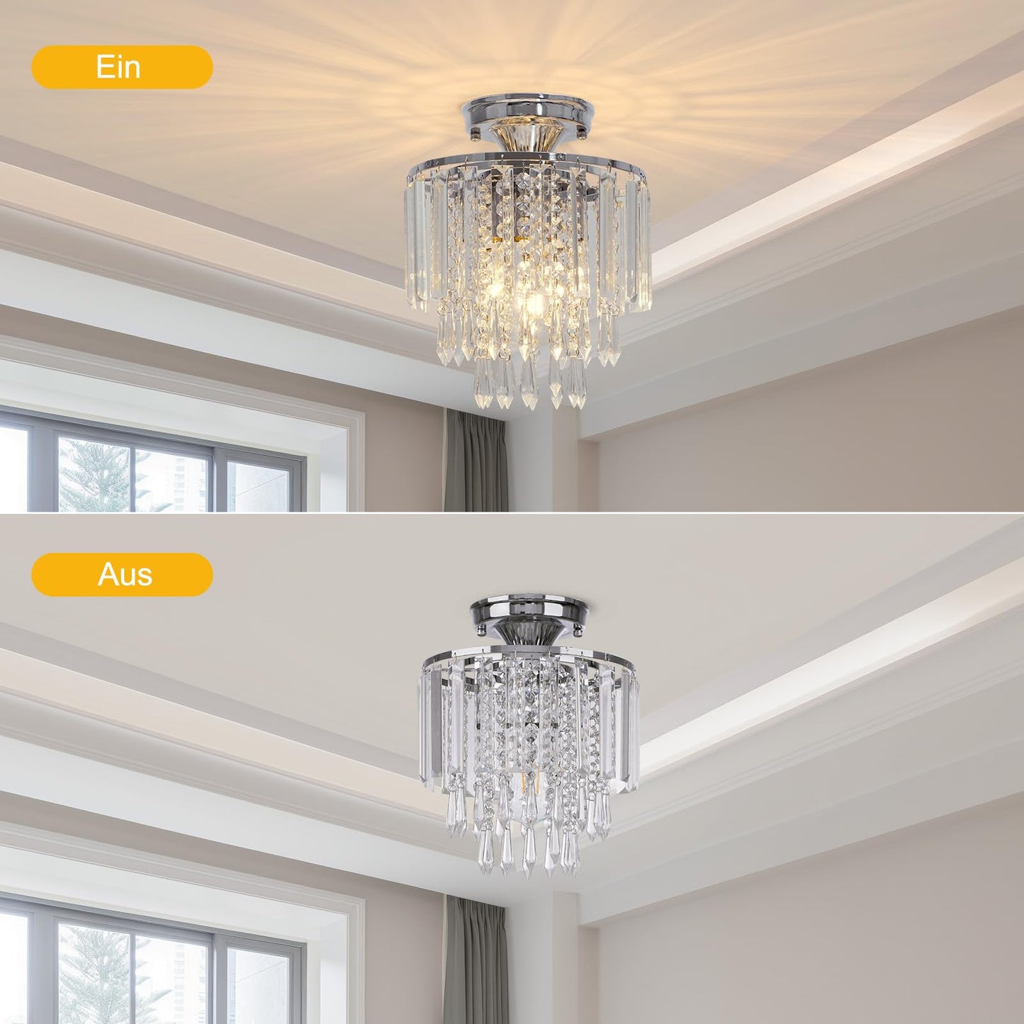 FRIDEKO HOME Modern Kronleuchter Kristall Deckenleuchte Gold,Kleine Kristall Deckenlampe E27 Fassung für Wohnzimmer Schlafzimmer Küche Flur,Ø23cm