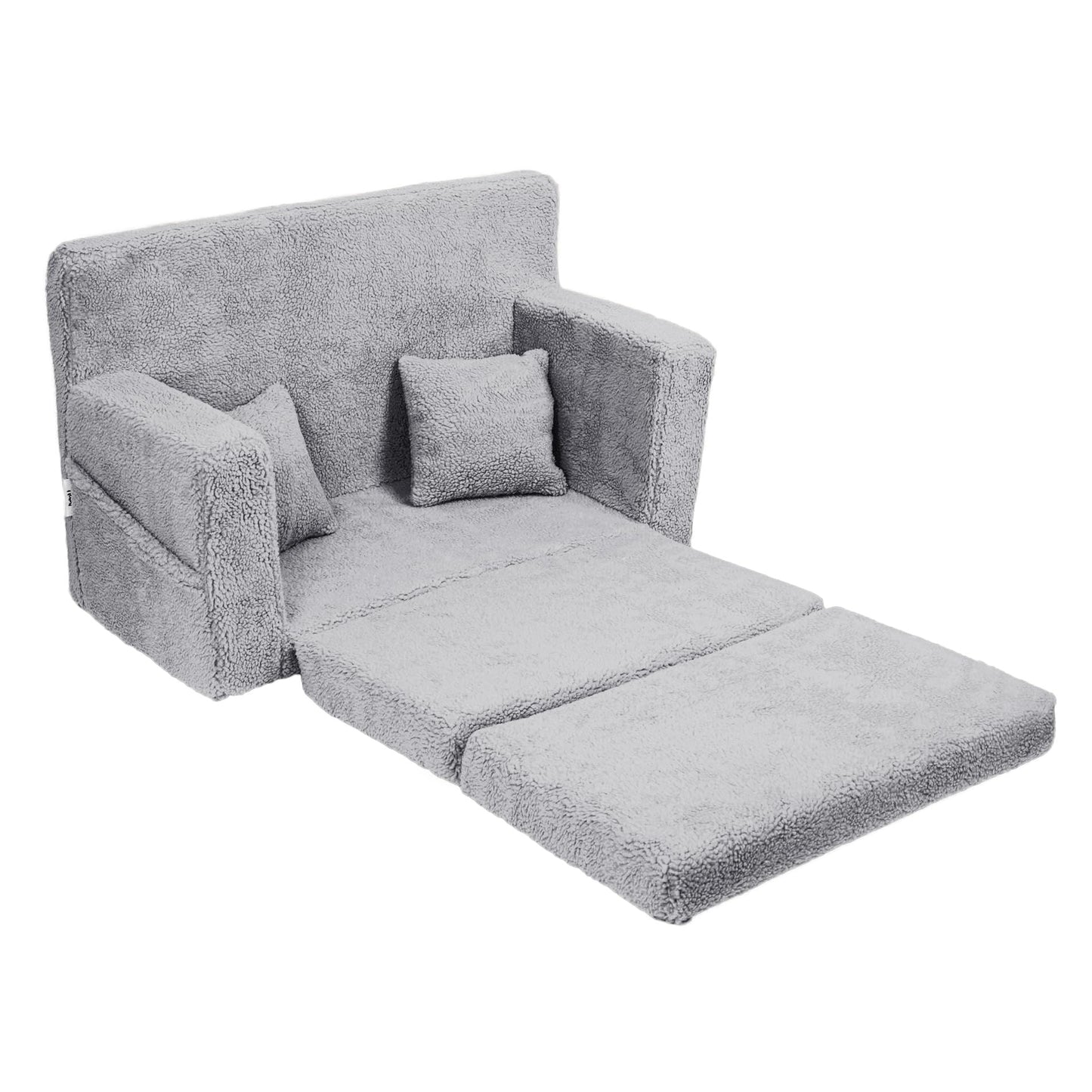 Flumi Personalised Children's/Teenager's Couch/Armchair/Sofa Bed, with Engraving of Child's Name, Play Sofa, Sleeping Chair, Bed Function, Children's Furniture, 92 x 40 x 60 cm, Microfibre (Grey)