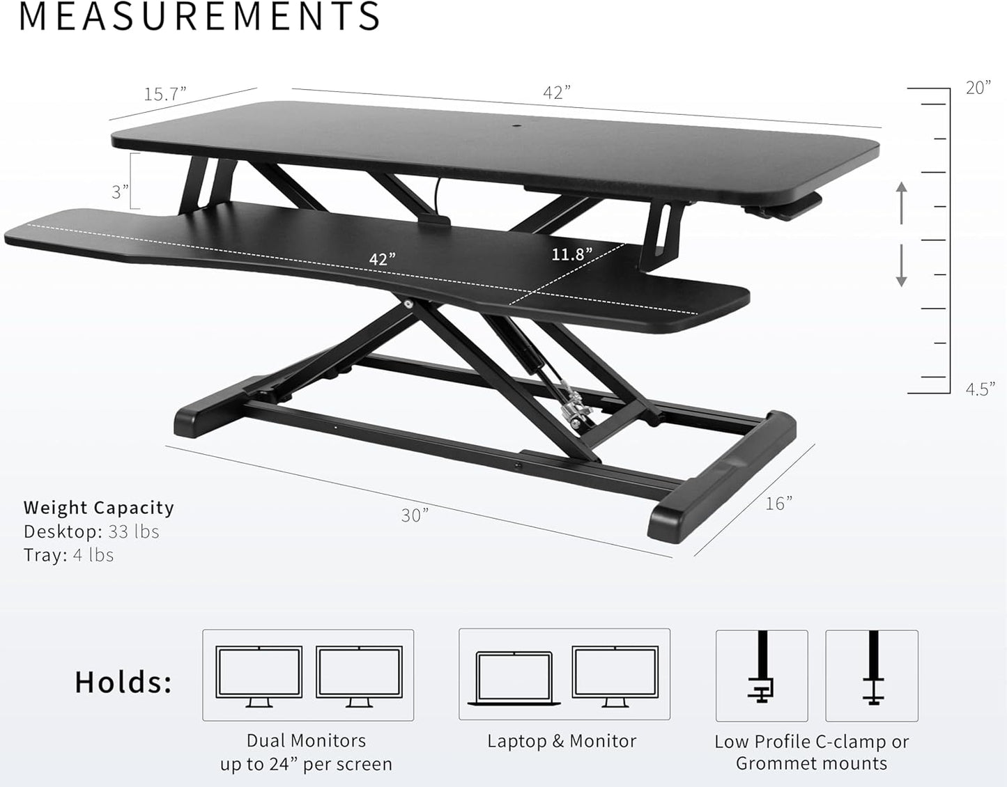 VIVO 32” Stehpult-Konverter mit höhenverstellbarem Aufsatz, Steh-Sitz-Arbeitsplatz für zwei Monitore und Laptop, mit breiter Tastaturablage, Schwarz, DESK-V000K