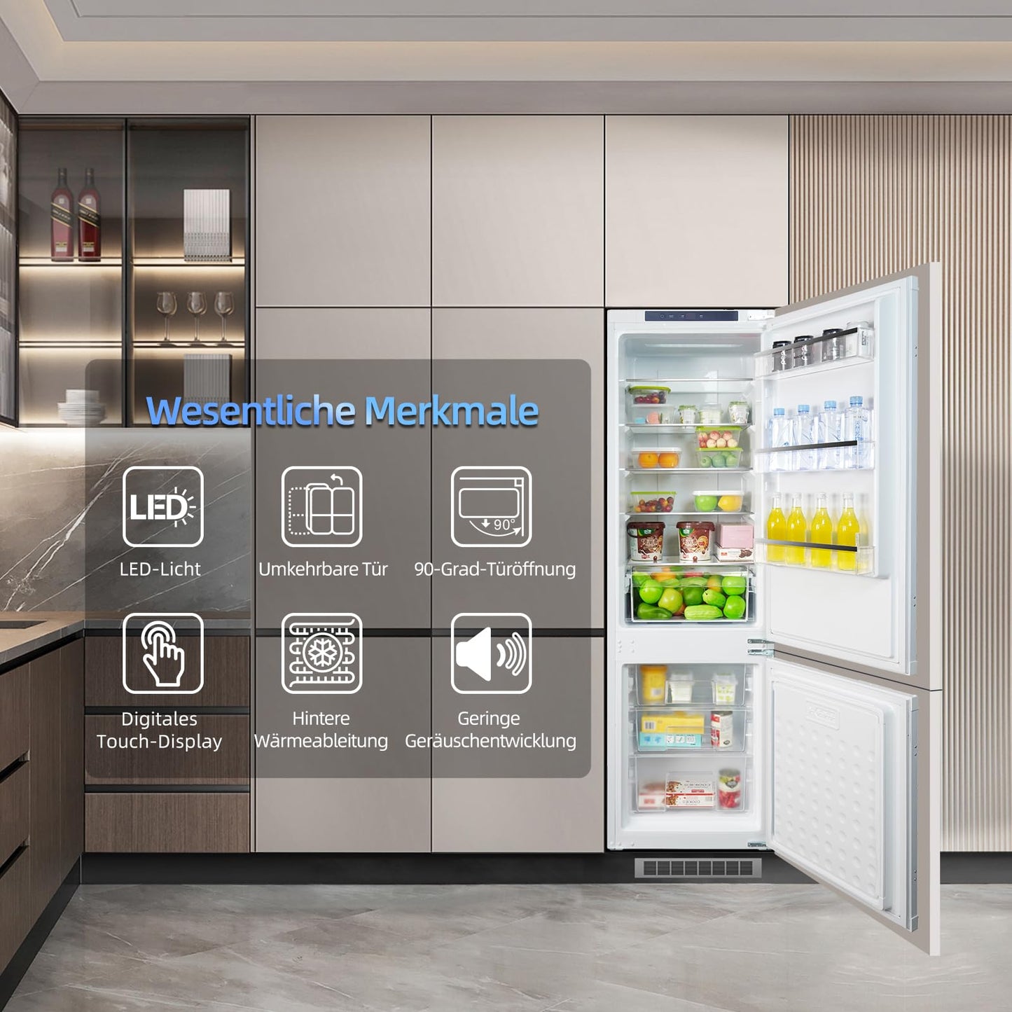 magictec Einbaukühlschrank mit Gefrierfach | 177 cm | 248L (186L/62L) | No Frost | Kühl-Gefrierkombination mit austauschbaren Türscharnieren | Inverterkompressor | Schnellkühlung | Geräuscharm