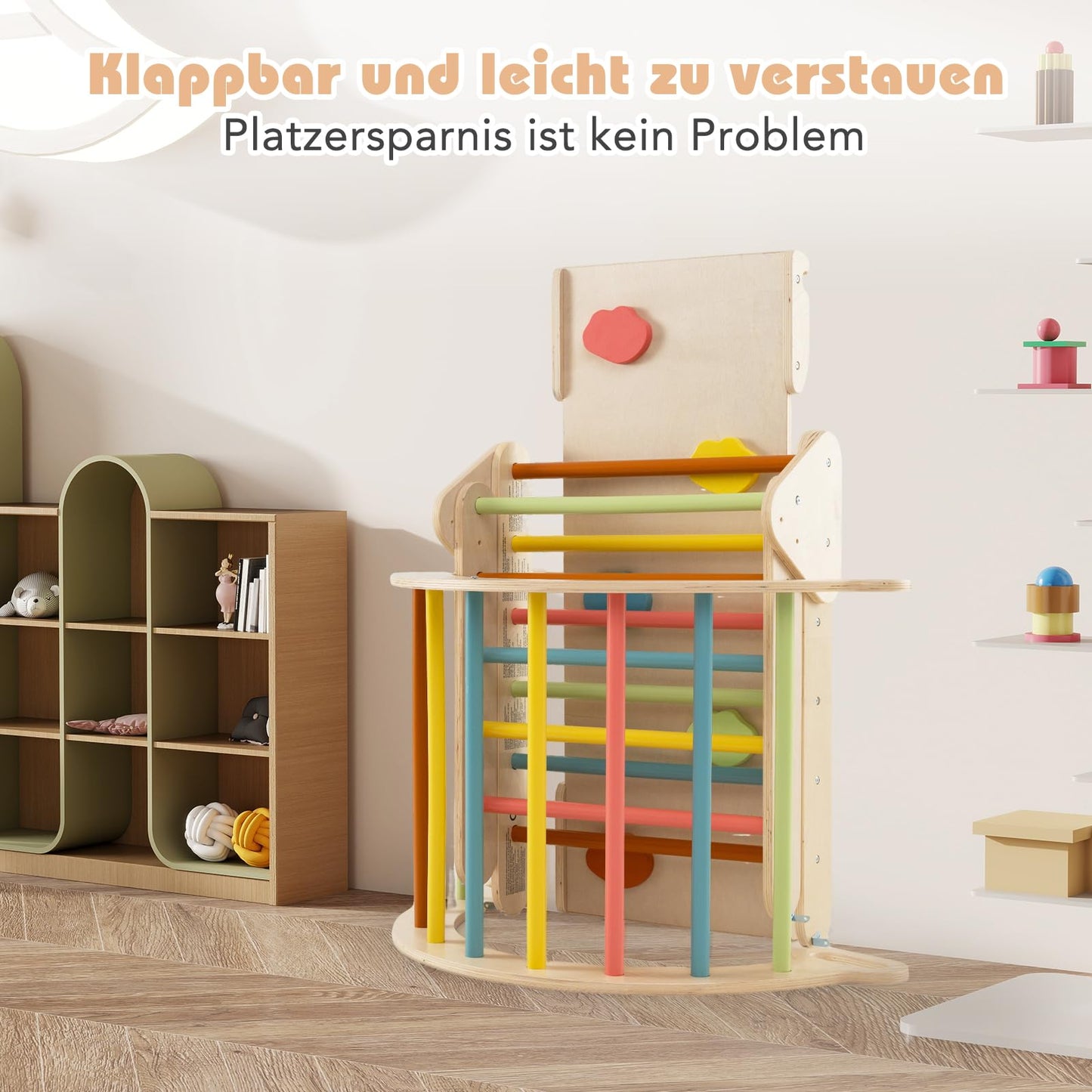 COSTWAY Kletterdreieck mit Rutsche, Kletterbogen, inkl. doppelseitige Rampe, zum Klettern, Rutschen und Wippen, 4 in 1 Klettergerüst Indoor ab 1 Jahr (Macaron bunt)
