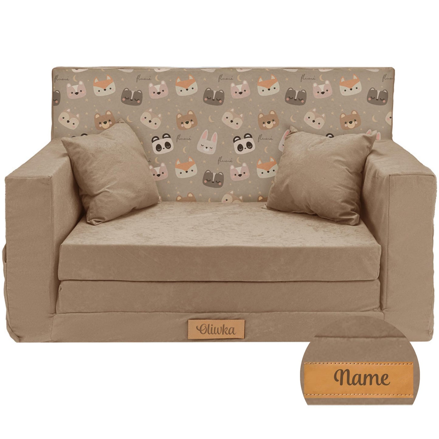 Flumi Personalised Children's/Teenager's Couch/Armchair/Sofa Bed, with Engraving of Child's Name, Play Sofa, Sleeping Chair, Bed Function, Children's Furniture, 92 x 40 x 60 cm, Microfibre (Grey)
