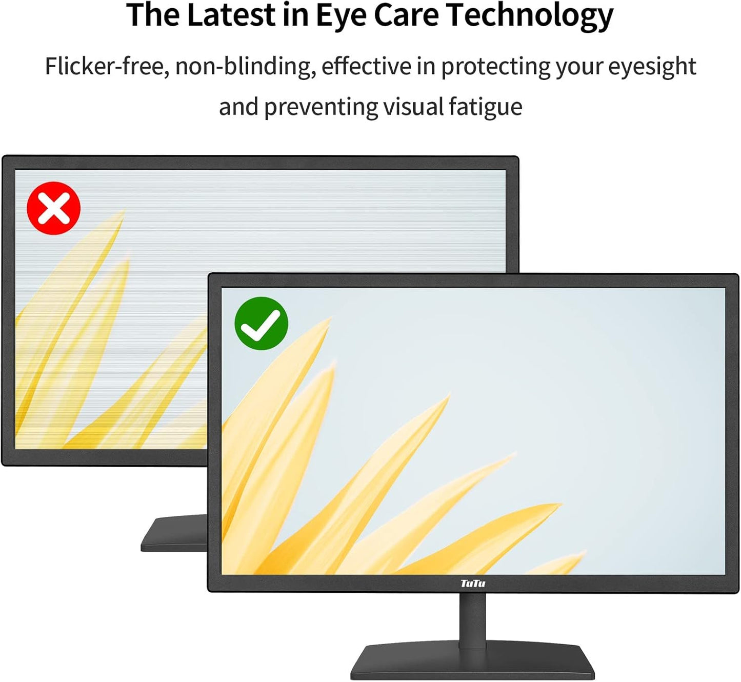 TuTu 24 Zoll Monitor Full HD VA Panel Randlos 75HZ Eye Care (1920 x 1080, VGA HDMI VESA 75 x 75mm) Flimmerfrei Blaulichtfilter Niedriger Stromverbrauch Monitor für PC Büro Schwarz