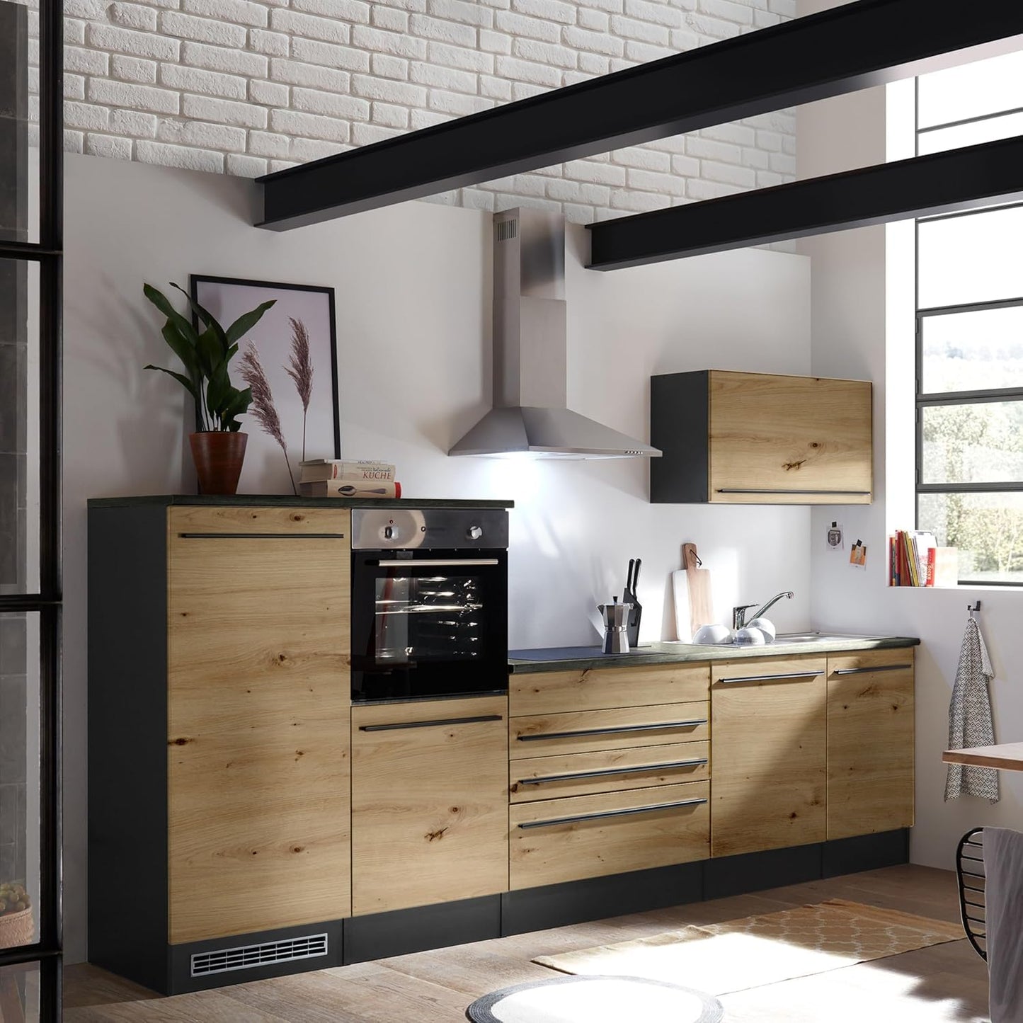 Jazz 4 Modern Corner Kitchen with Electrical Appliances in White High Gloss, Metallic Grey - Spacious Kitchen Unit in L-Shaped with Lots of Storage Space - 320 x 200 x 60 cm (W x H x D)