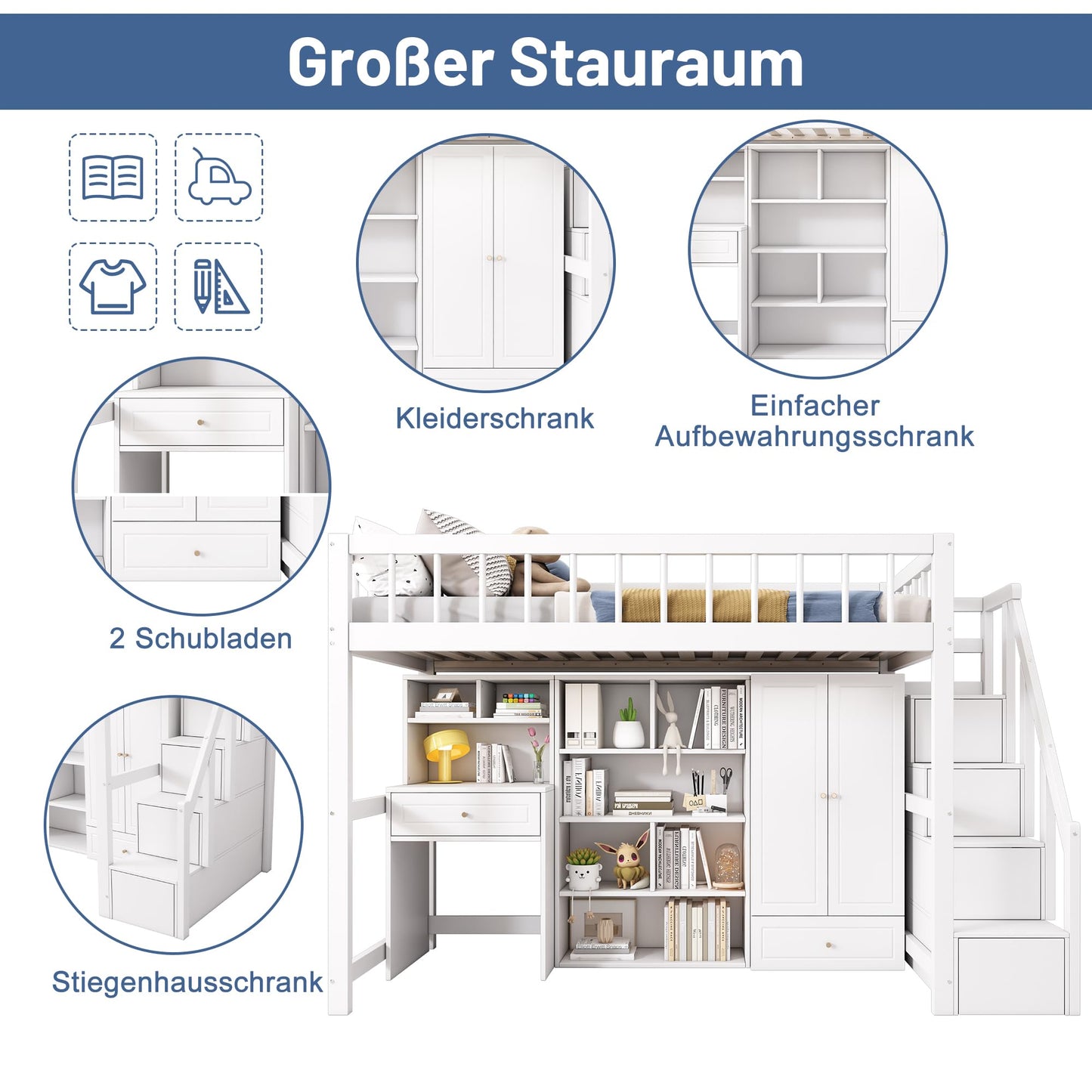 xixiworkshop Kinderbett 90x200cm Ausziehbett Bett mit Stauraum und USB-Steckdose/Mehreren Ablagefächern multifunktionales Jugendbett/Gästebett/Doppelbett mit Stauschrank Lattenrost,Ohne Matratze,Grau