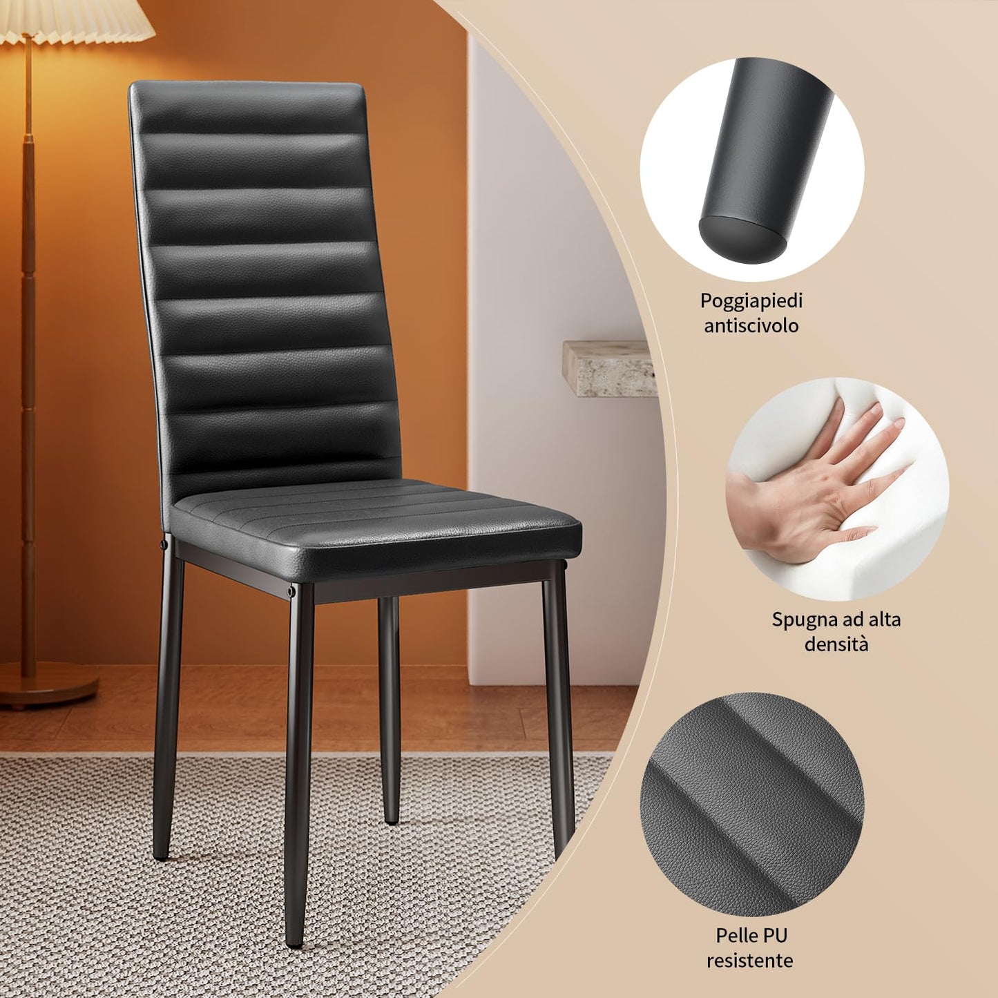 Bealife Dining Table with 4 Chairs Set, Dining Table and Chairs for 4 People, Dining Room 6 Chairs and Table, Set with Dining Table and Chairs for Kitchen, Dining Room and Living Room (Black, 4