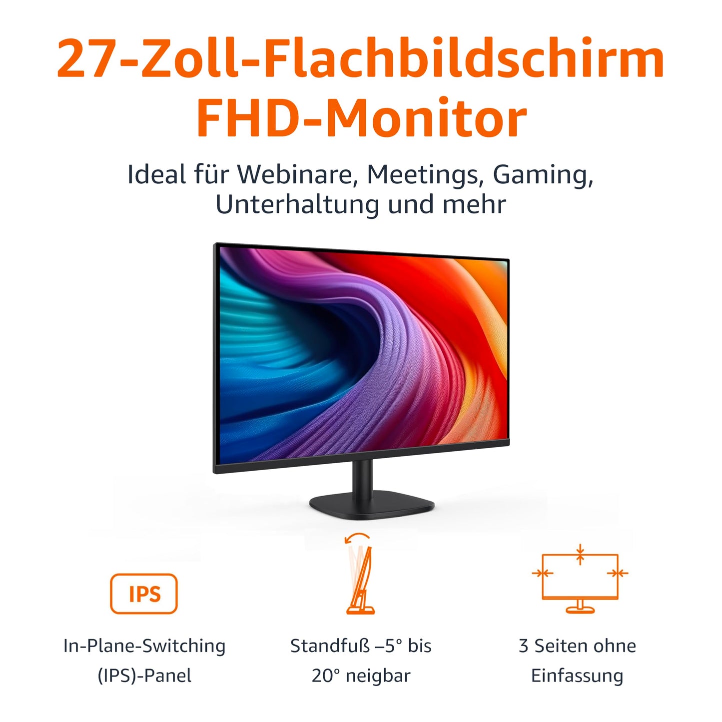 Amazon Basics Gaming-Monitor 24 Zoll (61 cm), FHD 1080p, 165 Hz, VESA-kompatibel, adaptive Synchronisierung, 1 ms Reaktion, Schwarz