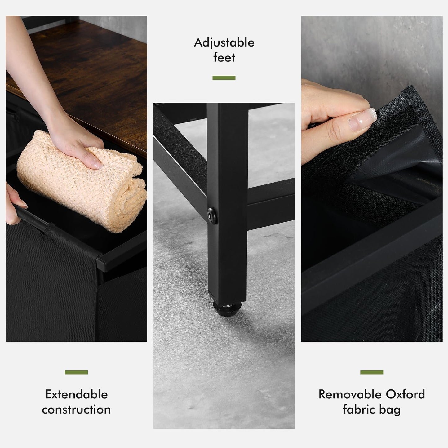 Laundry Basket, 3 Compartments, Laundry Hamper with Shelf, Total Capacity 160 L, Oxford Fabric Laundry Bag, Extendable, Removable, Laundry Box with Side Pockets and X-Shape Holder (3