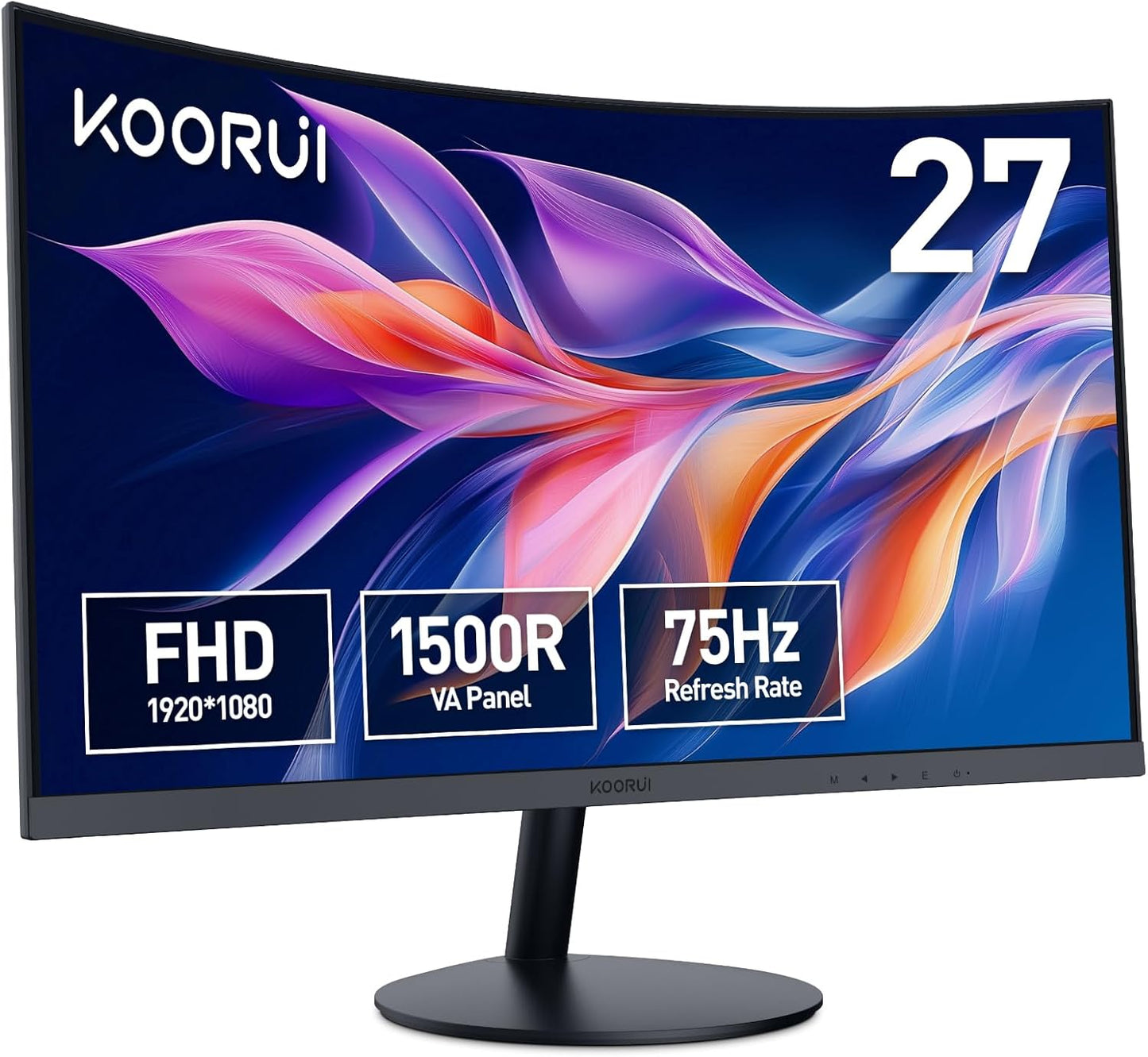 KOORUI Gaming Monitor 27 Zoll, Full HD Rahmenlos Bildschirm 165Hz Adaptive Sync (1ms, VA-Panel, Eye-Care, 1920 x 1080, 2xHDMI 2.0, & DisplayPort 1.4, VESA 75x75mm, DCI-P3 90%)