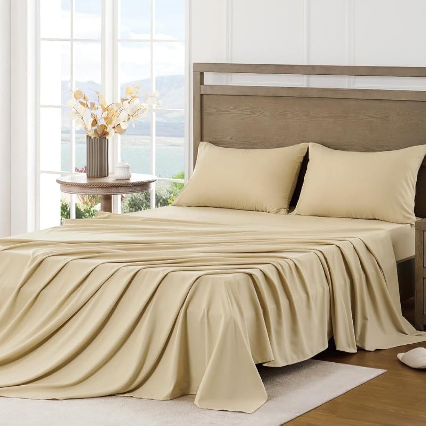 FreshCulture Queen Sheet Set - Ultra Soft Sheets for Queen Size Bed - Brushed Microfiber - Deep Pockets - Easy Care - Cooling & Breathable Sheets - 4 Pieces Hotel Luxury Queen Bed Sheets (White)