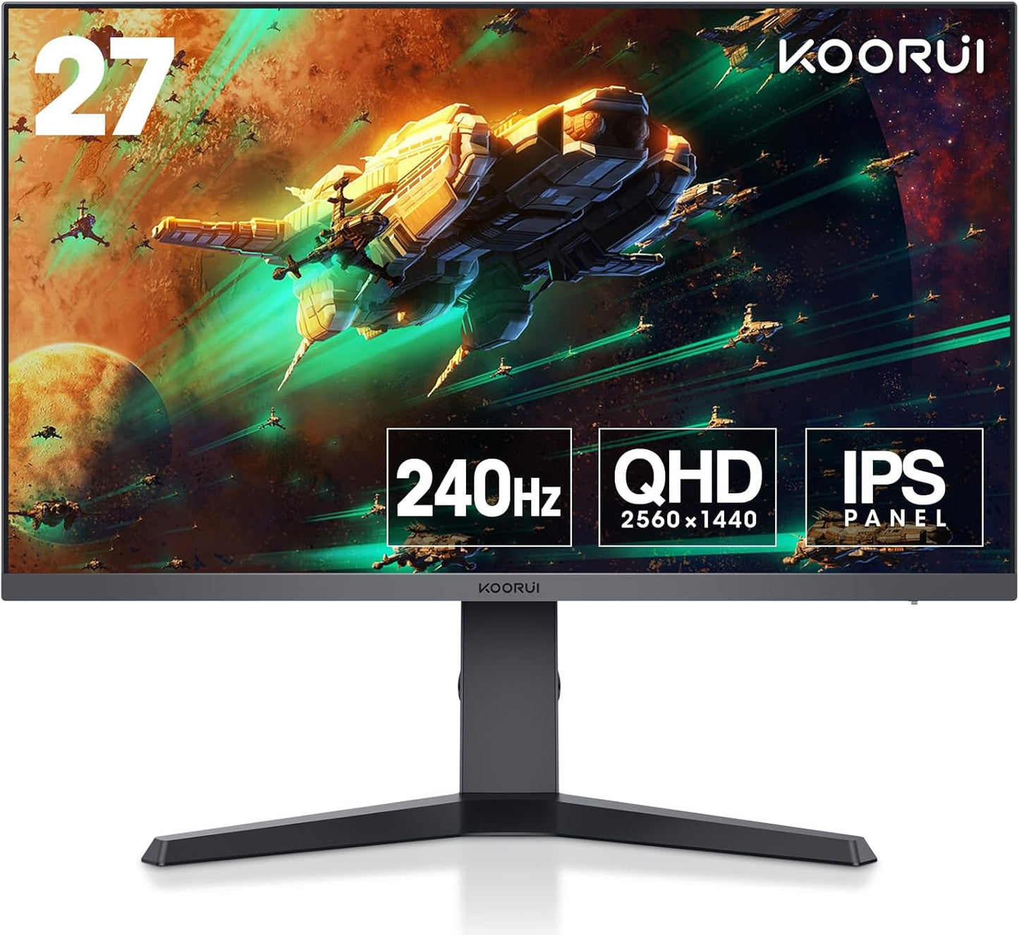 KOORUI Gaming Monitor 27 Zoll, Full HD Rahmenlos Bildschirm 165Hz Adaptive Sync (1ms, VA-Panel, Eye-Care, 1920 x 1080, 2xHDMI 2.0, & DisplayPort 1.4, VESA 75x75mm, DCI-P3 90%)