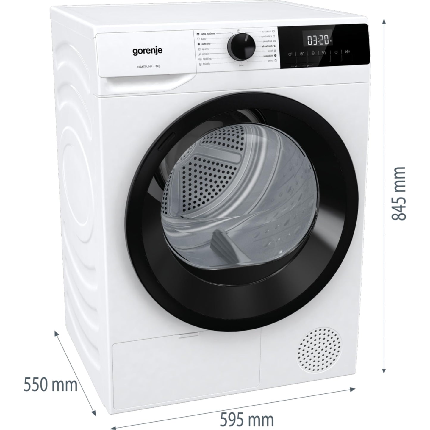 Gorenje DPNE82/GN Trockner/Kondensation mit Wärmepumpe / 8kg / 16 Programme/WIFI/Made in Europe/WaveActive Trommel/TwinAir/Feuchtesensor/Naturedry/LED Display/EEK: A++