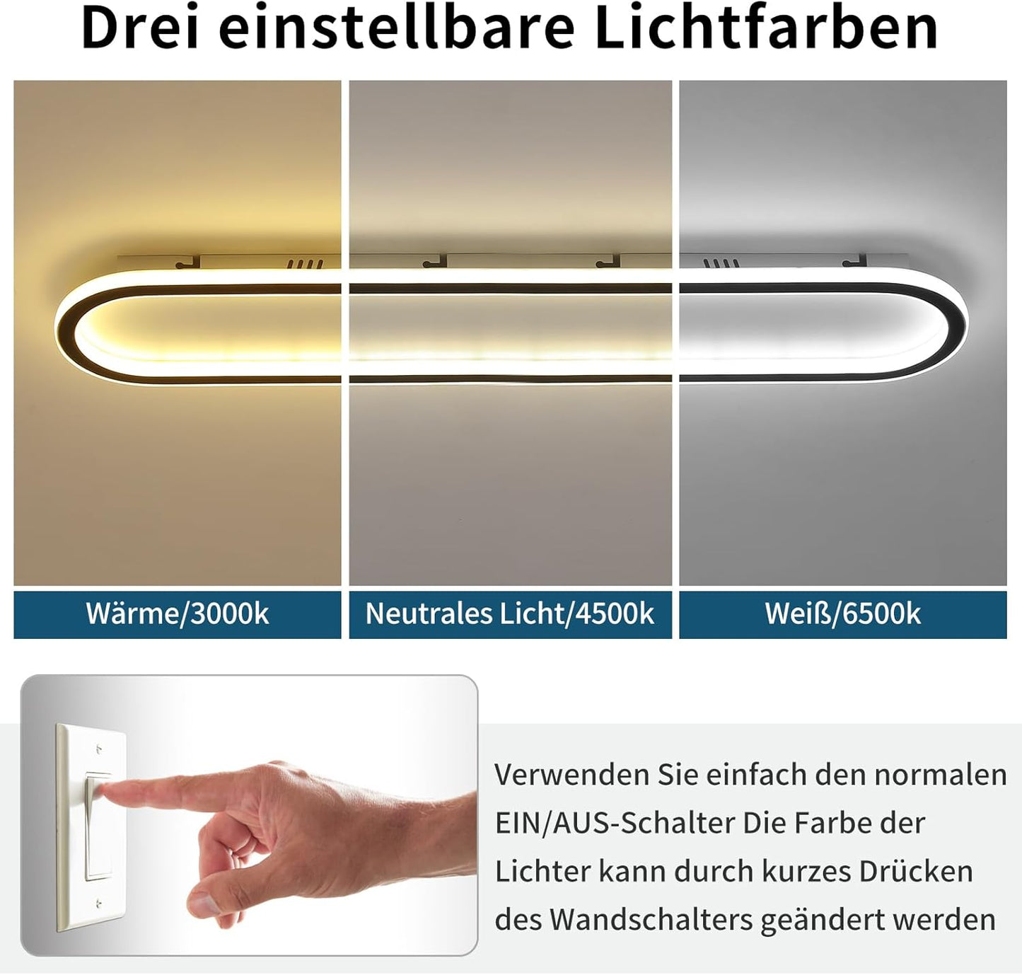 Mikeru LED Deckenleuchte ⌀60cm Rund- Moderne 6000K Kaltweiße Licht Deckenlampe - Schwarz Acryl Wohnzimmer Deckenlampe für Schlafzimmer, Küche, Esszimmer - Energieeffiziente LED Beleuchtung
