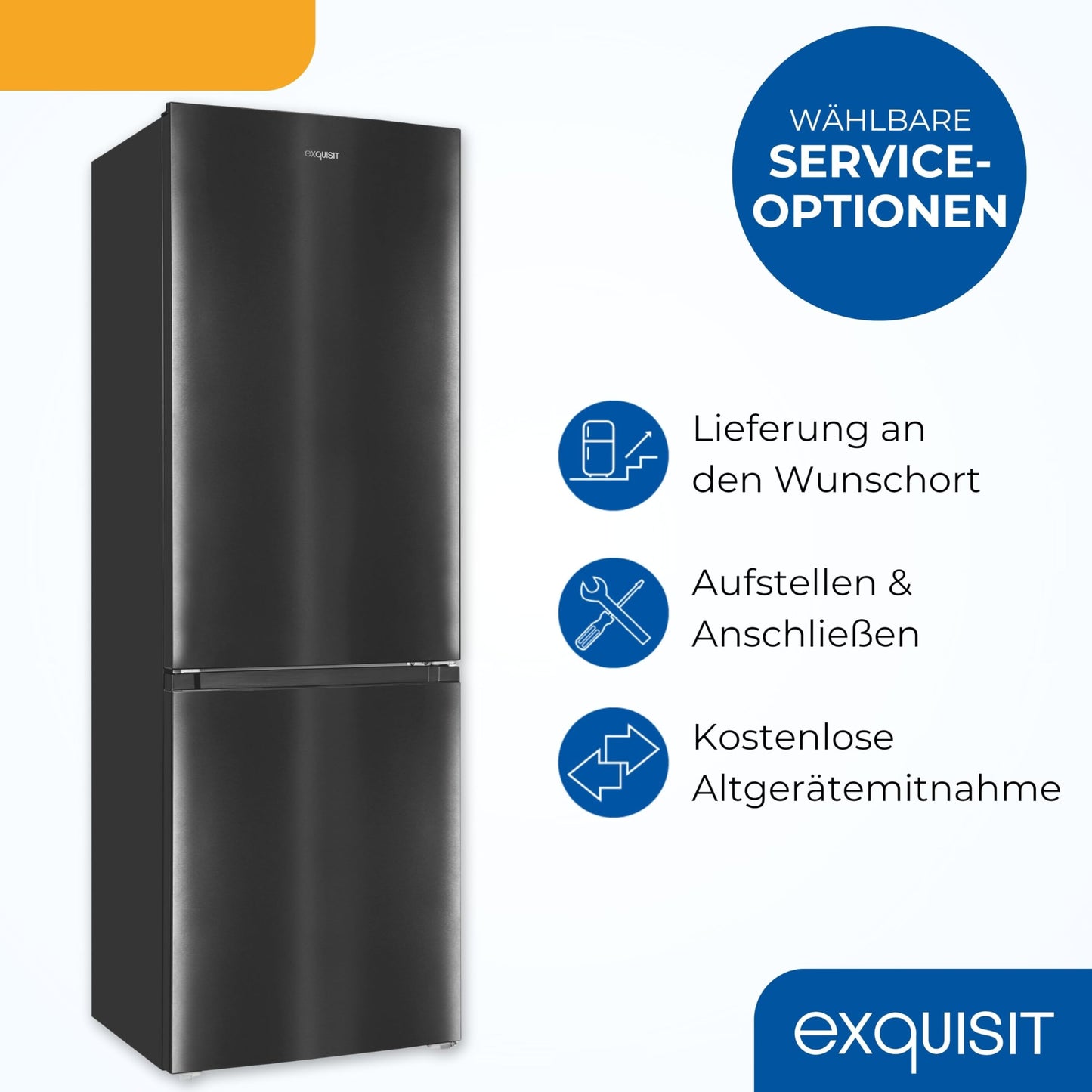 Exquisit Kühl-Gefrierkombination, 186 cm Höhe, Kühlschrank mit Gefrierfach, 4-Sterne-Gefrieren, 315 Liter, Alarm-Funktion, KGC5320-95-E-040C inoxlook-az
