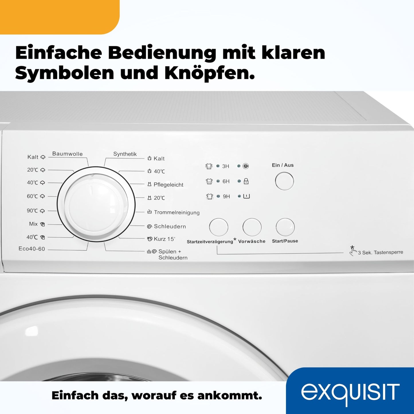 Exquisit Waschmaschine 6kg, Energieeffizienzklasse A, max. 1000 U/min, ECO 40-60, Kurzprogramm, Kindersicherung, 16 Waschprogramme, WA56110-020A weiss