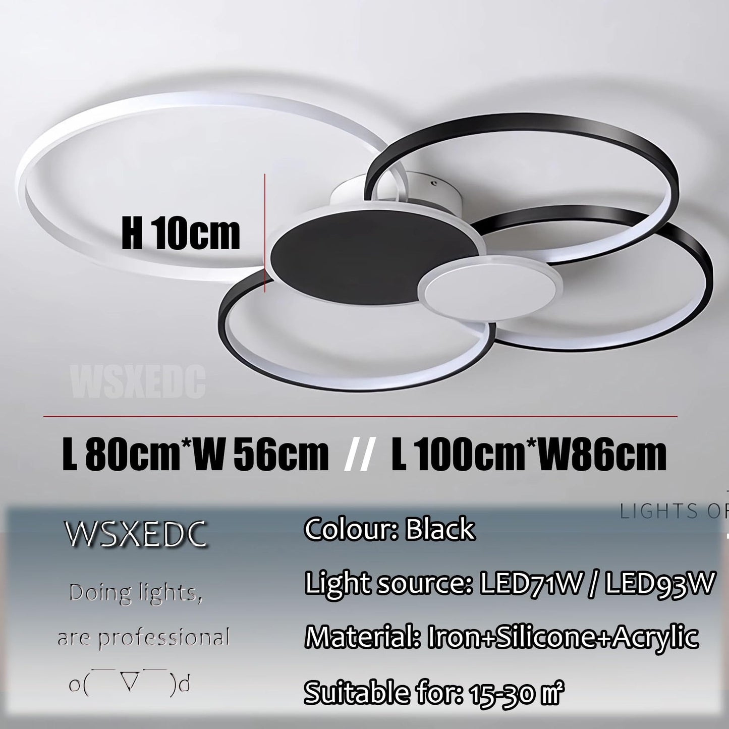 Dimmbare LED 6 Ring Wohnzimmerleuchte LED-Deckenleuchte moderne kreative Deckenbeleuchtung Innenbeleuchtung für die Augenpflege Für Schlafzimmer Büro Esszimmer Jugendzimmer (Weiß, L80cm 71W)