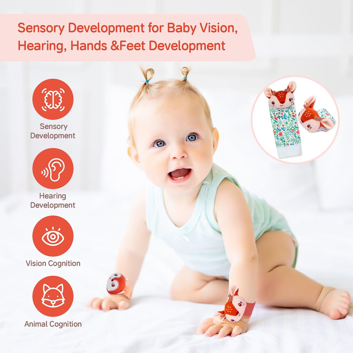 Accevo Baby Handgelenk Rassel Socken, Säugling Rassel Socken und Baby Hand Rasseln Handgelenk, Neugeborenes Hand & Fuß Spielzeug für 0-12 Monate,Baby Shower Geschenke Set mit Handgelenk Rassel Socken