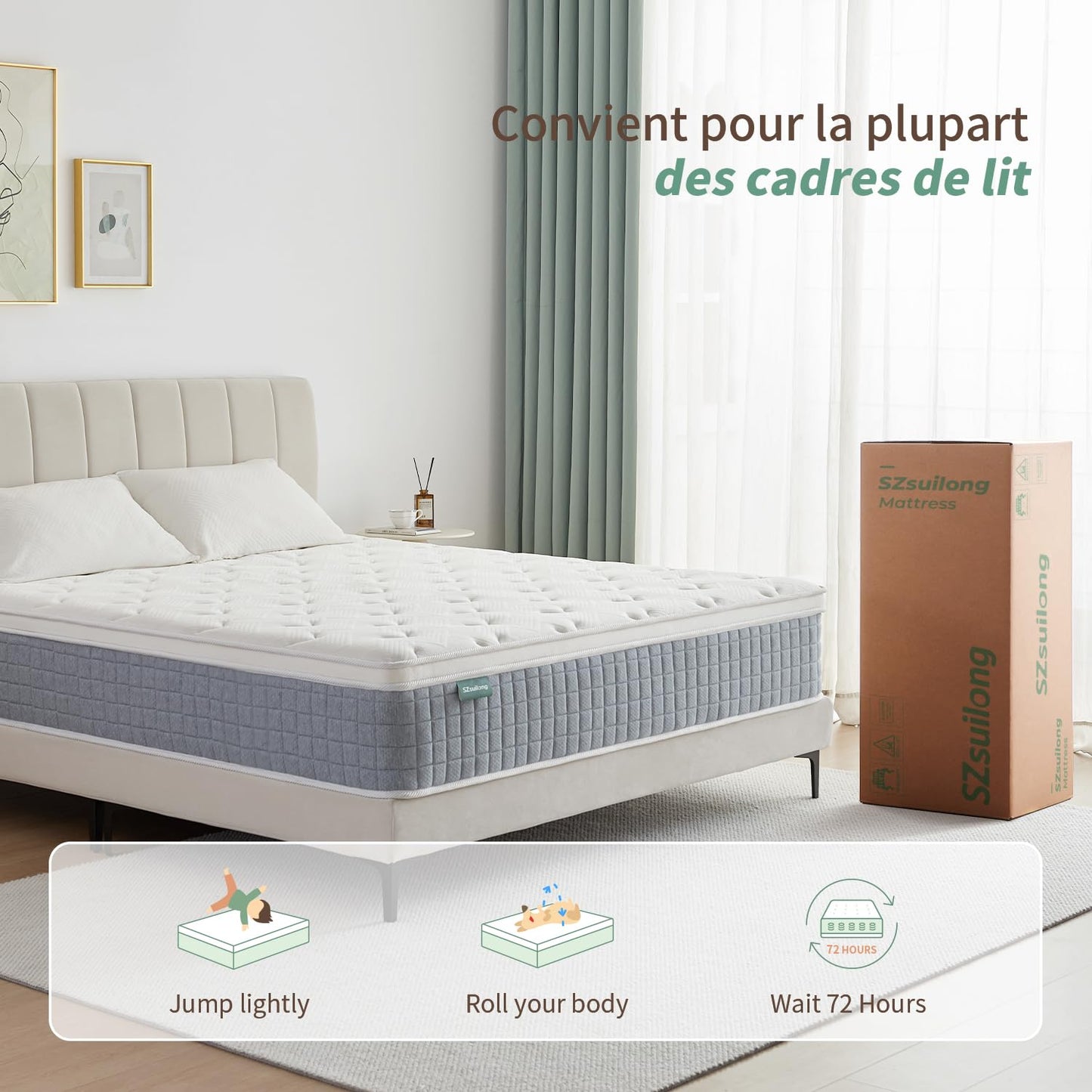 SZsuilong Mattress 180 x 200 x 24 H3 7-Zone Spring Mattress with Foam Orthopaedic Pocket Spring Mattress Oeko-Tex Certified 100 Nights Trial Sleep