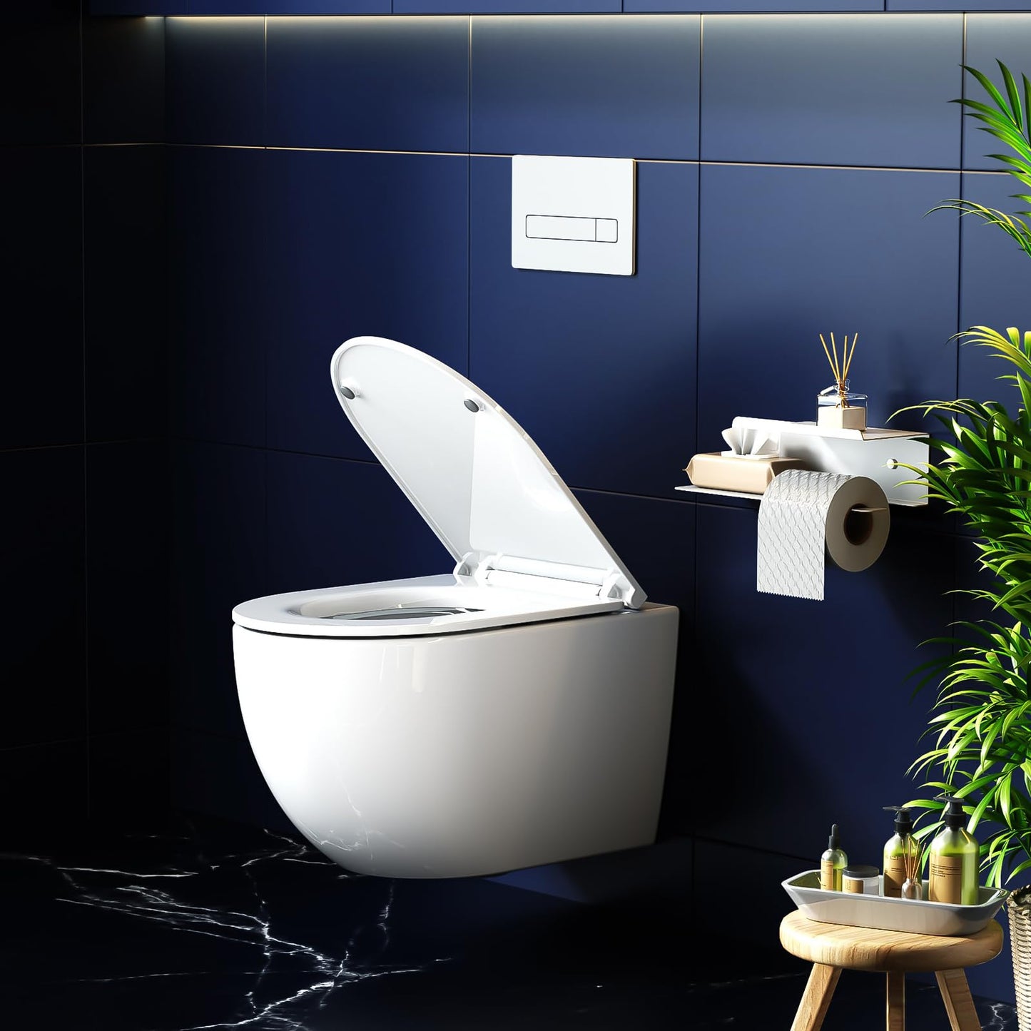 Rainsworth Spülrandlos Wand-WC Tiefspül Toilette - Hänge Toiletten mit effizienter Spültechnik, Kloschüssel inklusive WC-Sitz mit Absenkautomatik und Schnellspanner, Weiß, 48,5 cm lang