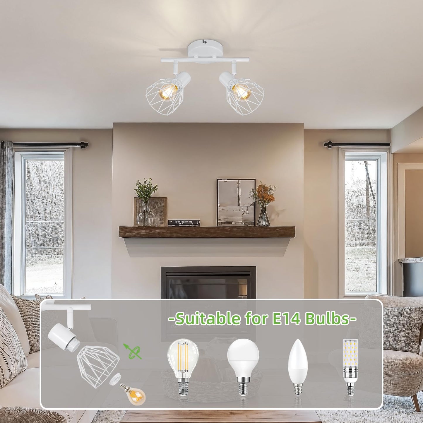 Kimjo Led Deckenstrahler 6 Flammig - Deckenleuchte Strahler E14 Schwenkbar - Deckenlampe Schwarz 6 Flammig Lampe Wohnzimmer - Deckenlampe LED Deckenleuchte Küche Deckenspot Ohne Leuchtmittel